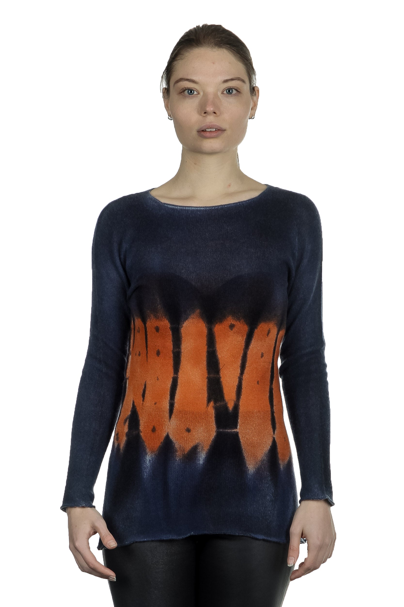 F Cashmere Damen Kaschmir Pullover blau orange