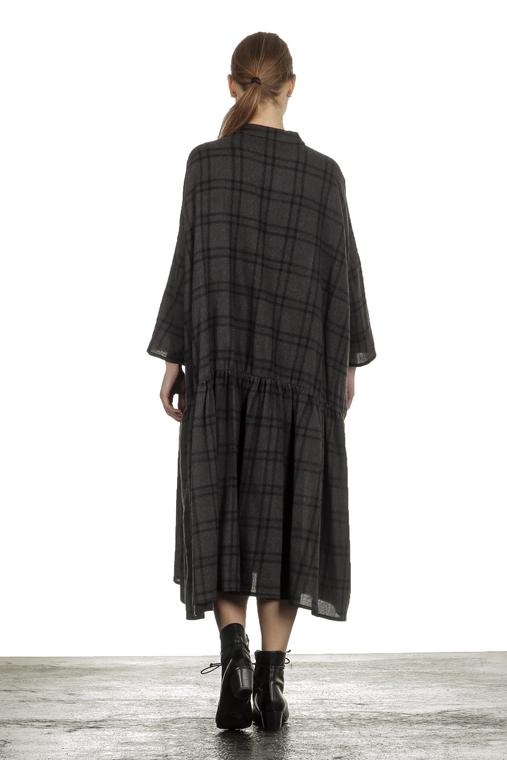 Apuntob Damen Avantgarde Hemdblusenkleid mit Karomuster anthrazit