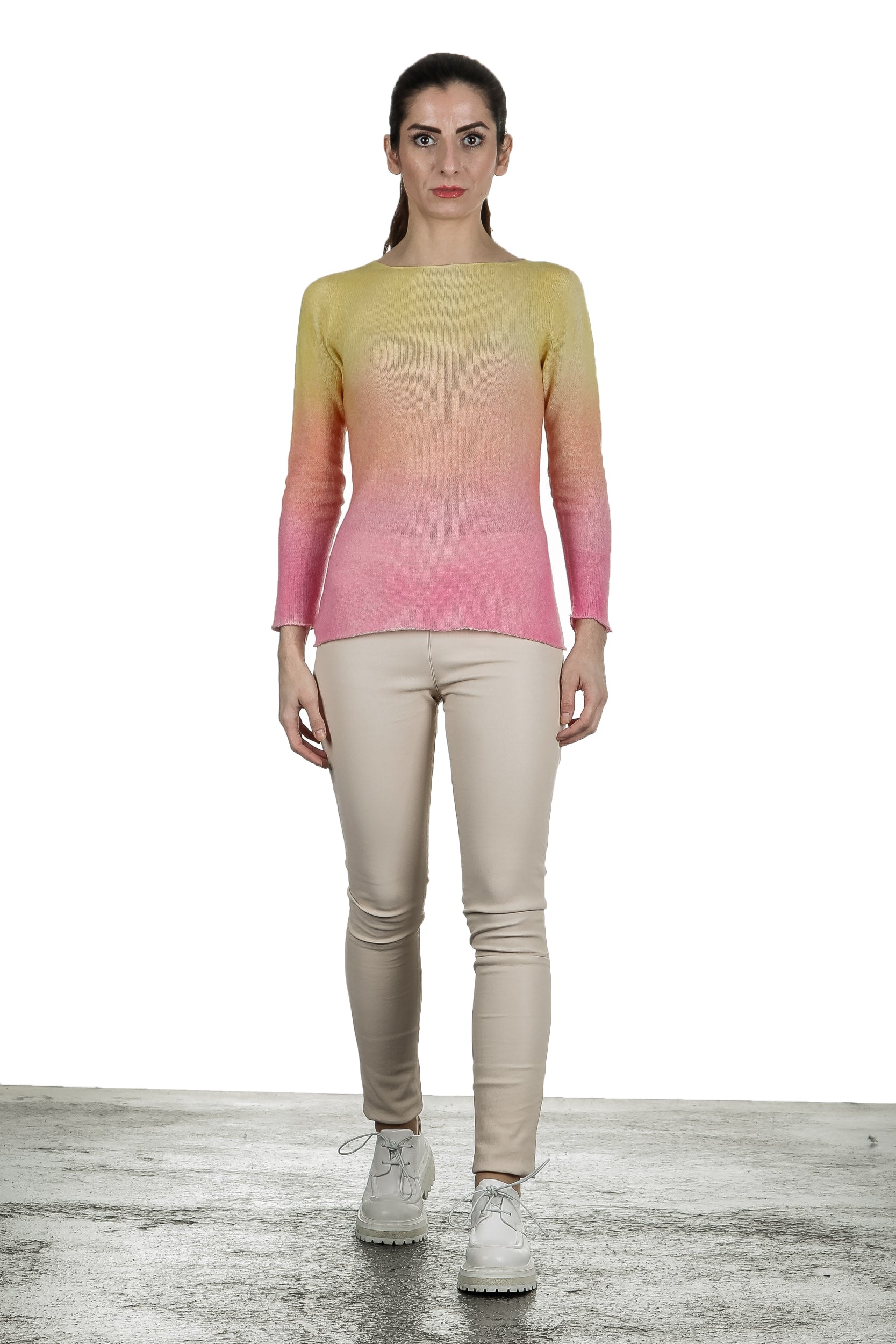 F Cashmere Pullover mit Farbverlauf gelb pink