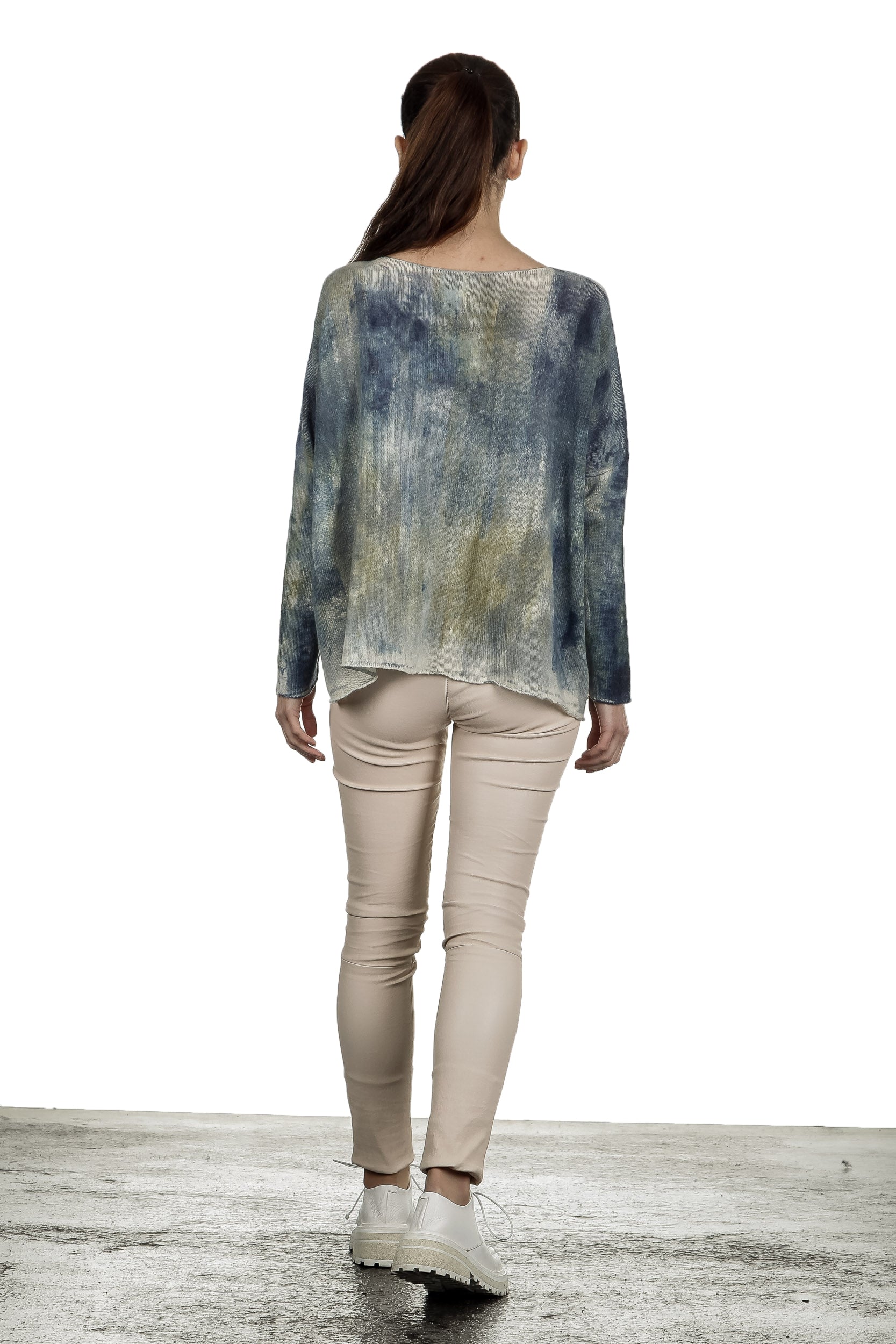 F Cashmere Damen Oversized Pullover blau multicolor