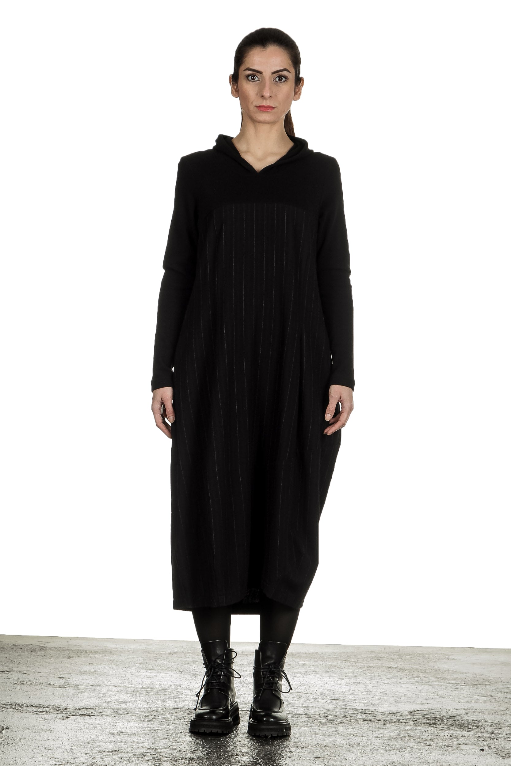 Yukai Damen Kleid Asymetrisch mit Kapuze schwarz