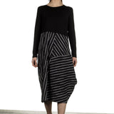 Yukai Damen Kleid Asymetrisch mit Streifen schwarz