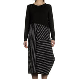 Yukai Damen Kleid Asymetrisch mit Streifen schwarz