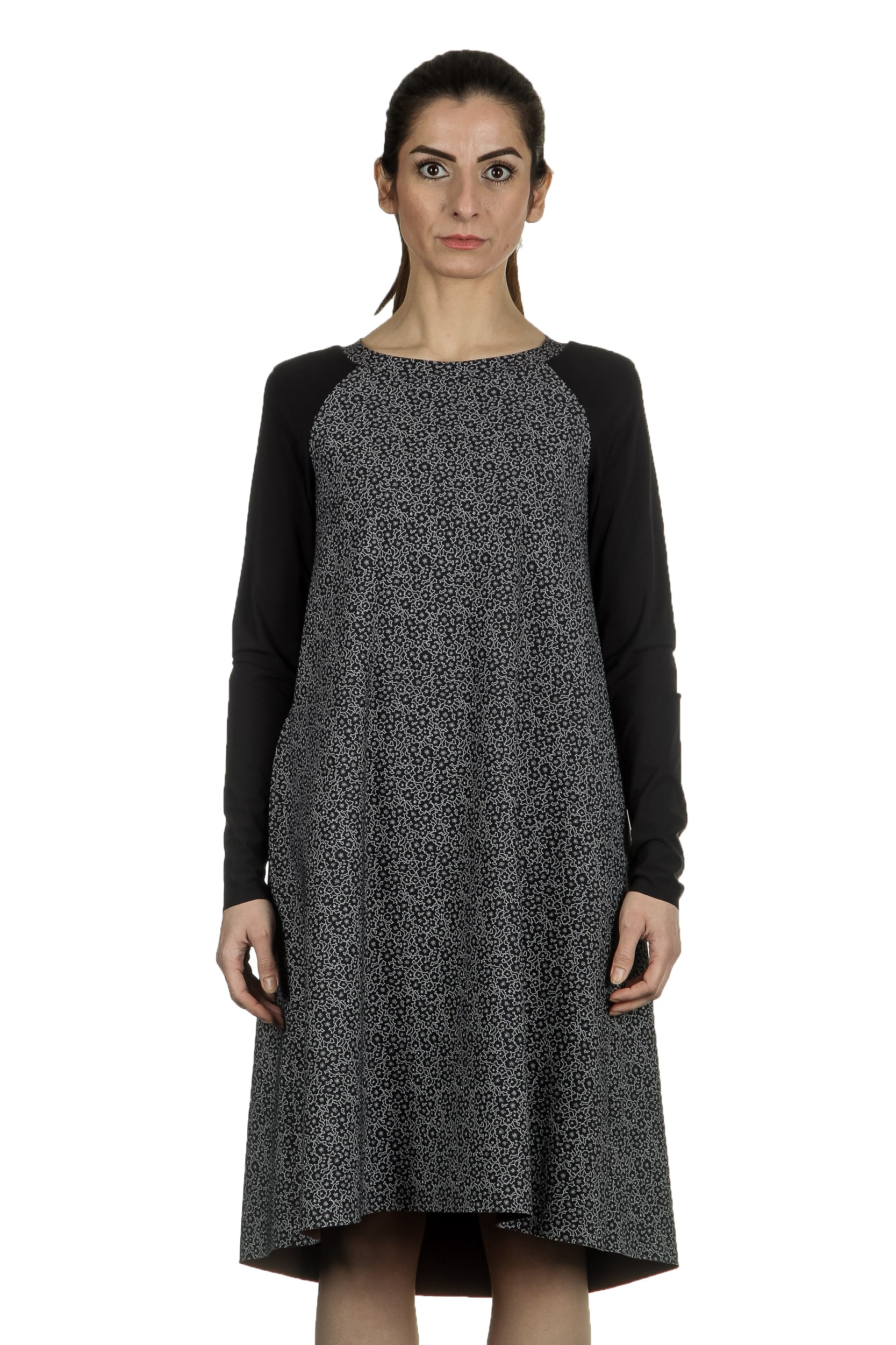 Schella Kann 2 Damen Stretch Kleid mit Print schwarz grau