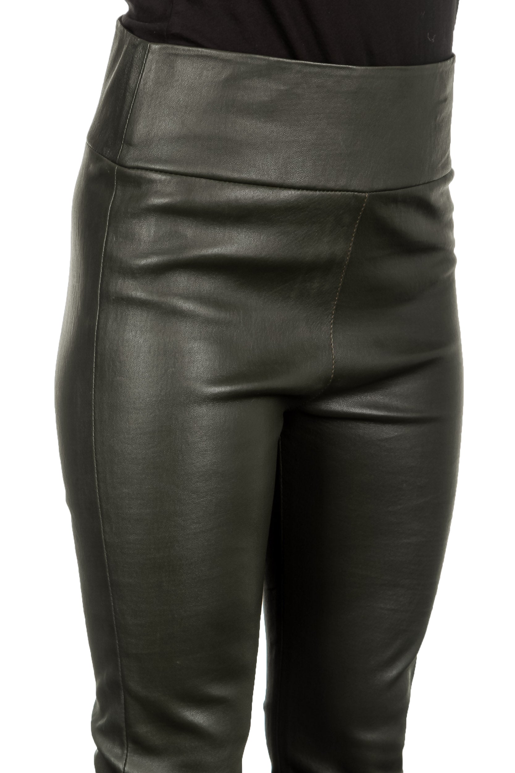 DROMe Damen High-Waist Leder Hose khaki