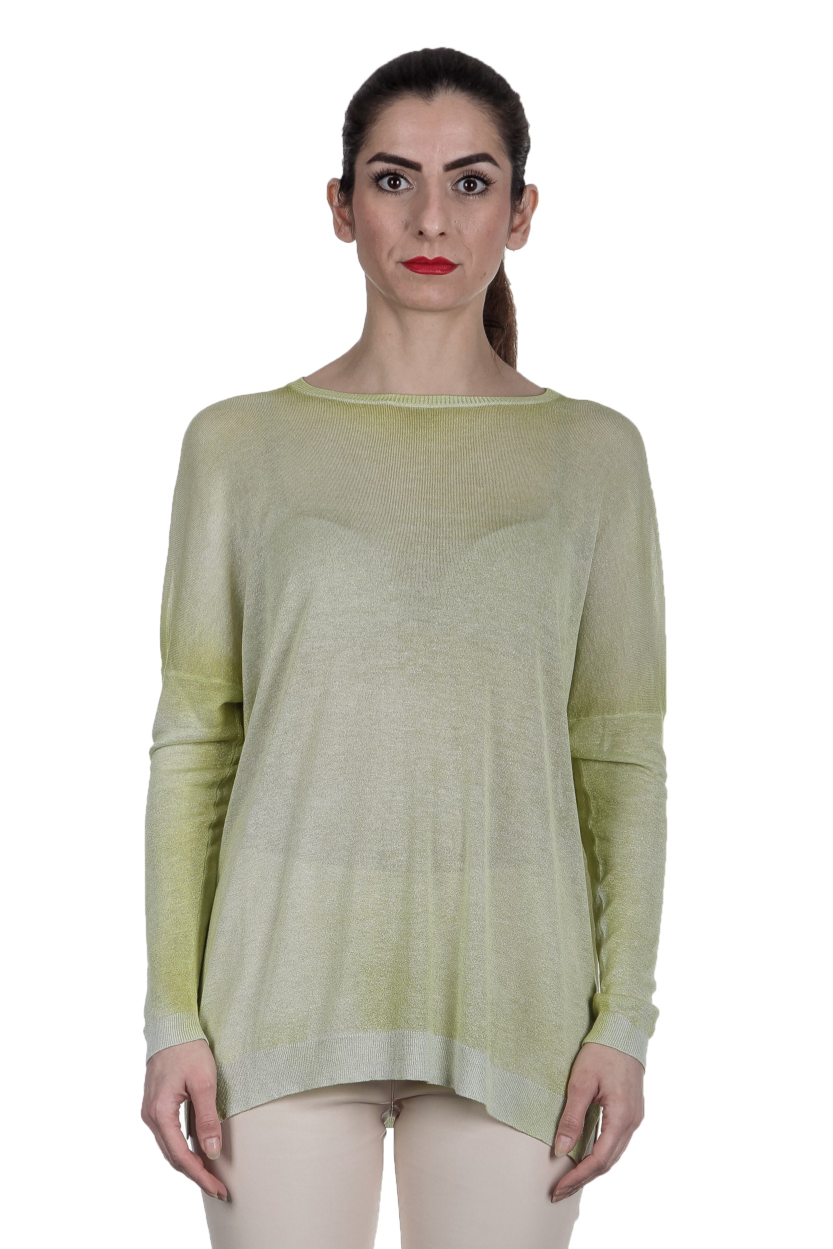 AVANT TOI Damen Fein gestrickter Pullover mit Schlitzen grün