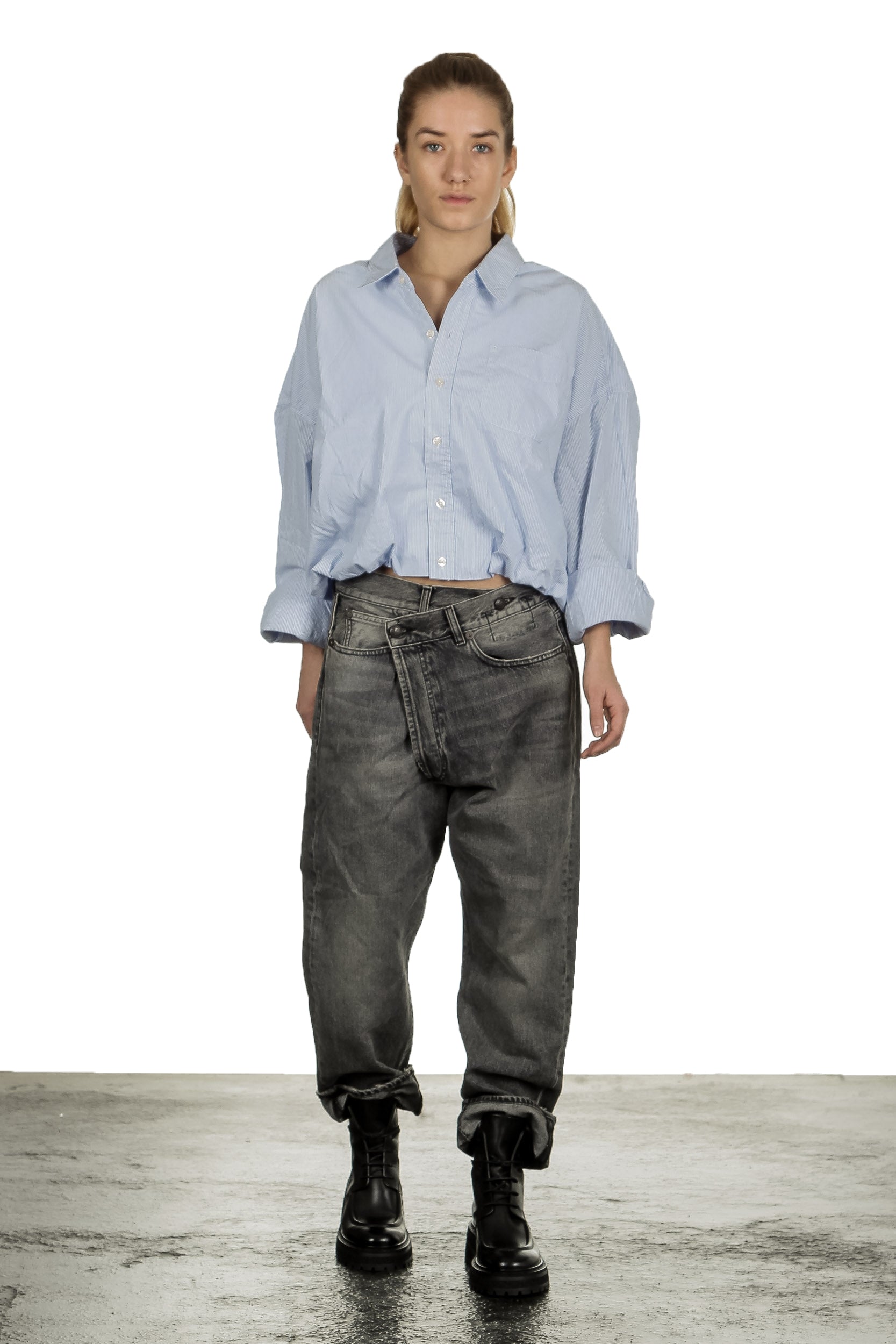 R13 Damen Jeans mit asymmetrischem Bund schwarz