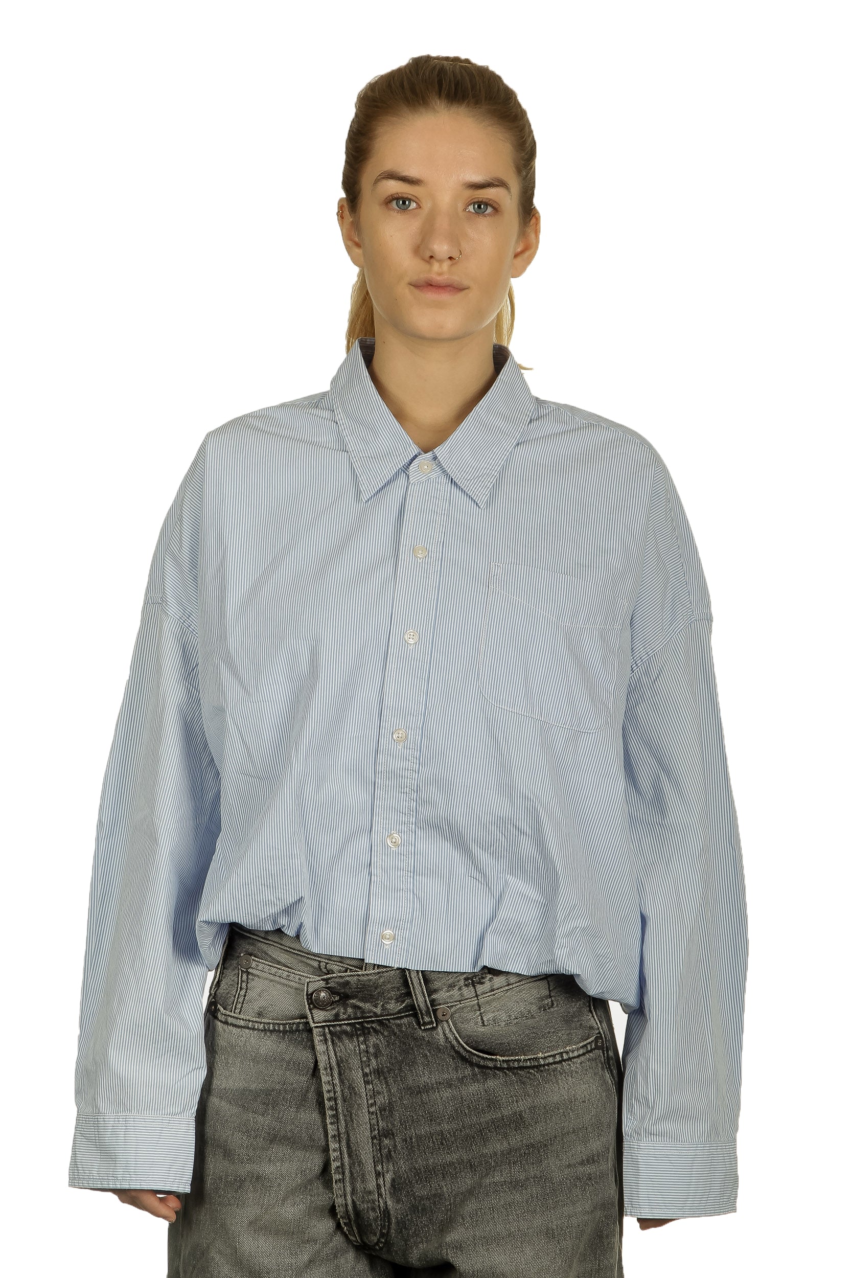 R13 Damen Geknöpftes Cropped-Hemd Gestreift blau weiß