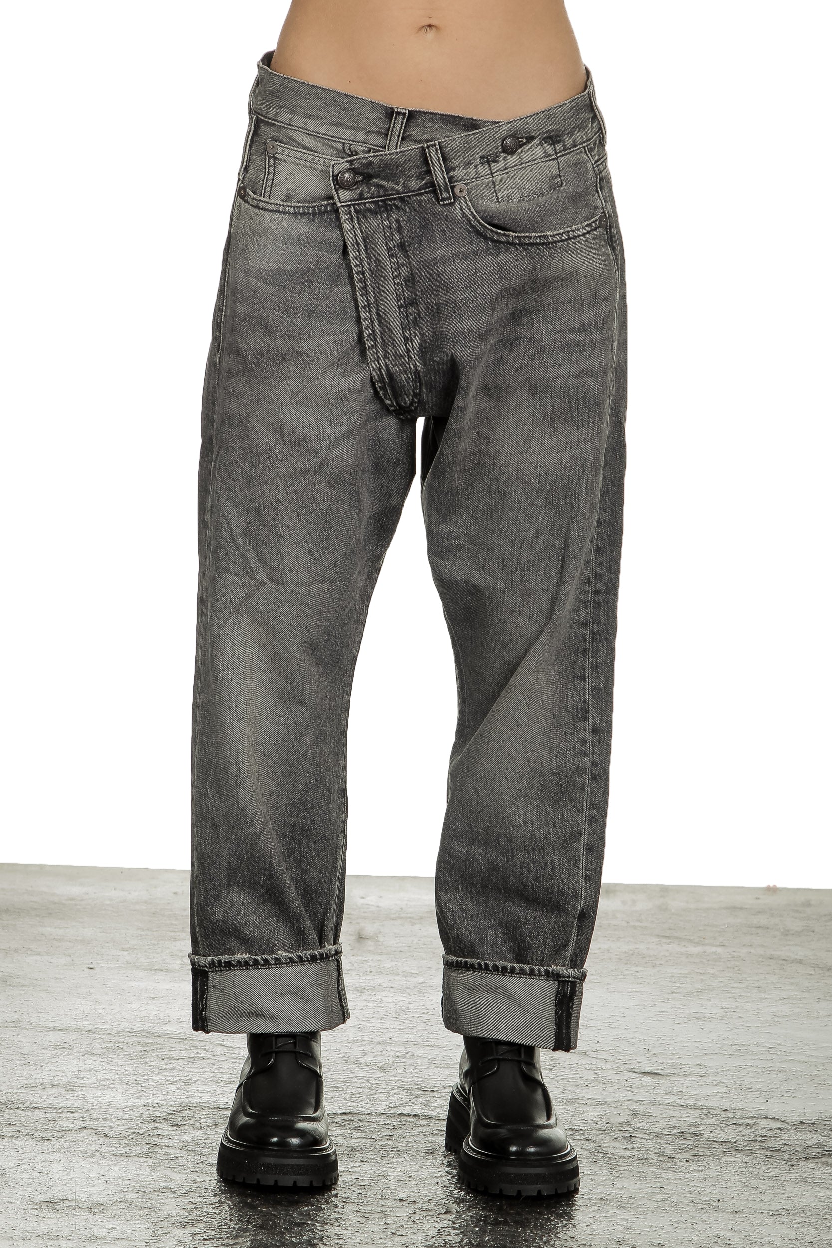 R13 Damen Jeans mit asymmetrischem Bund schwarz