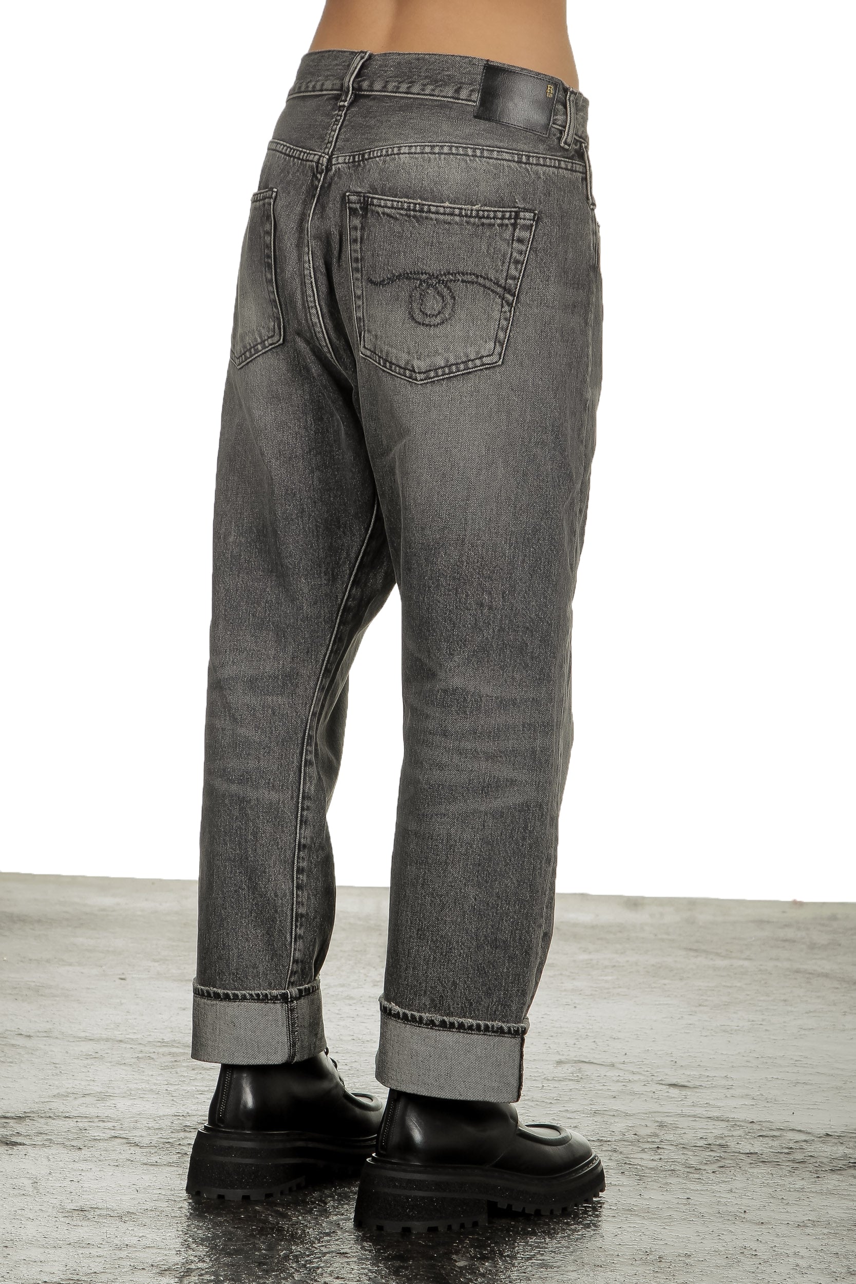 R13 Damen Jeans mit asymmetrischem Bund schwarz