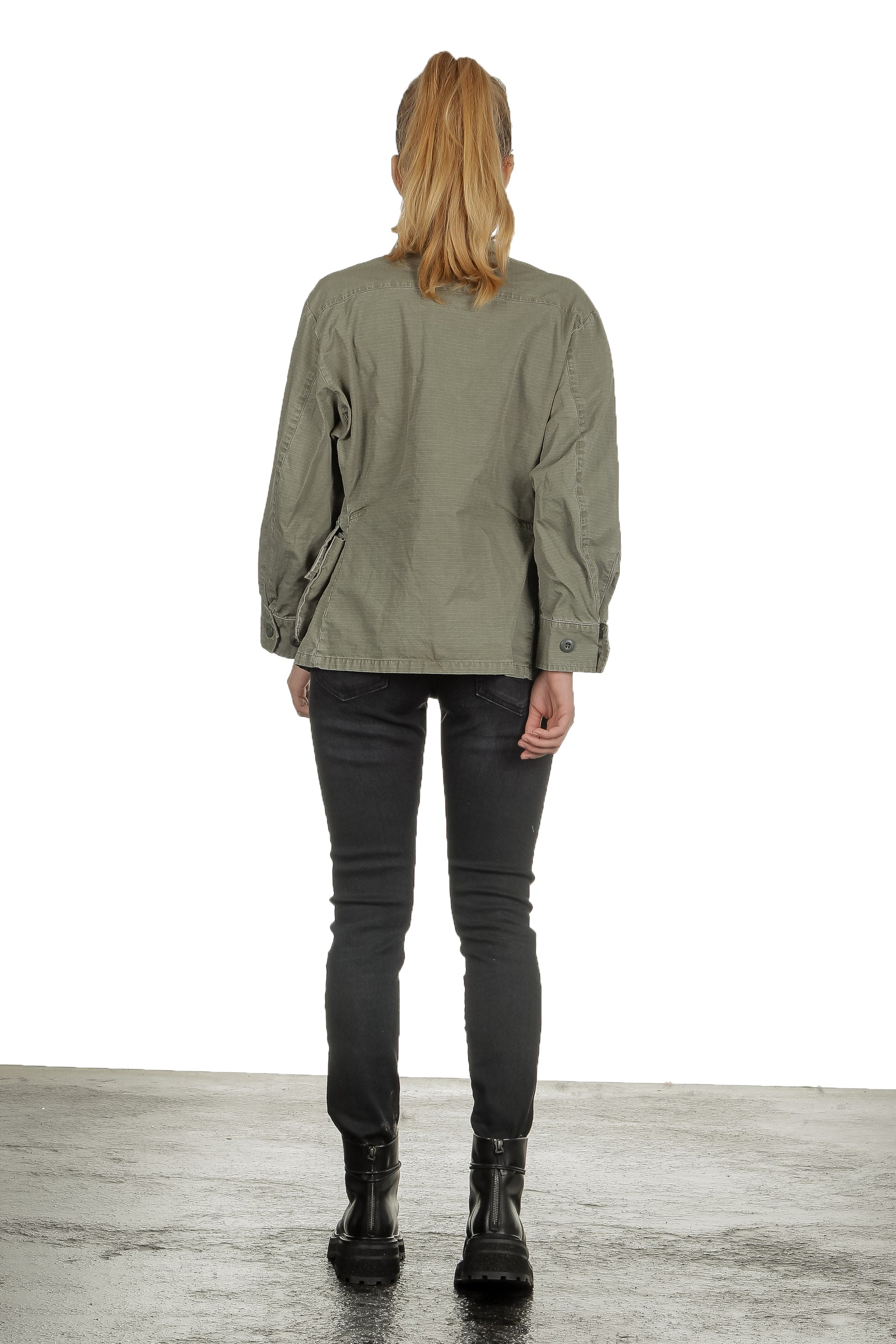 R13 Damen Geknöpfte Military-Jacke khaki