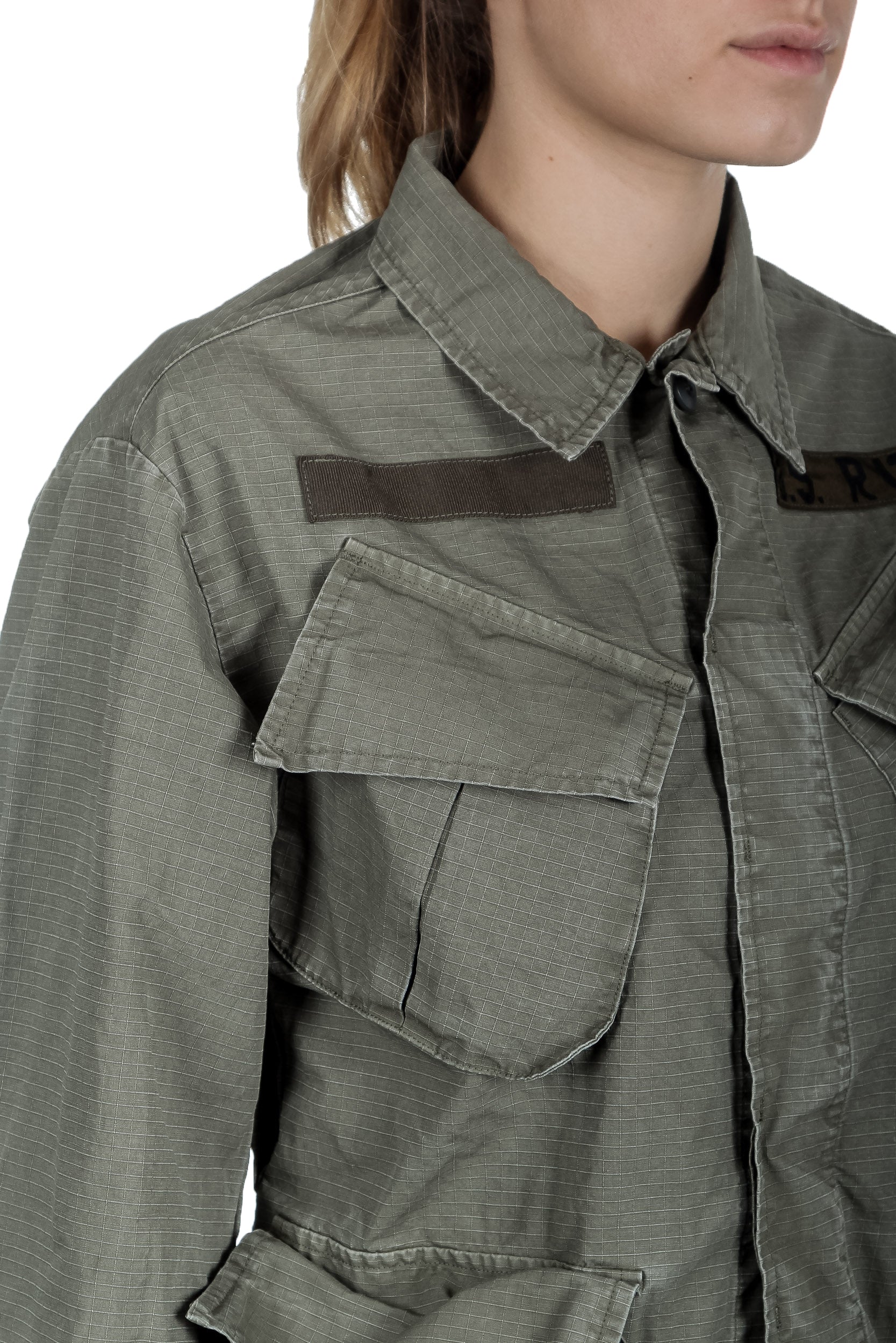R13 Damen Geknöpfte Military-Jacke khaki