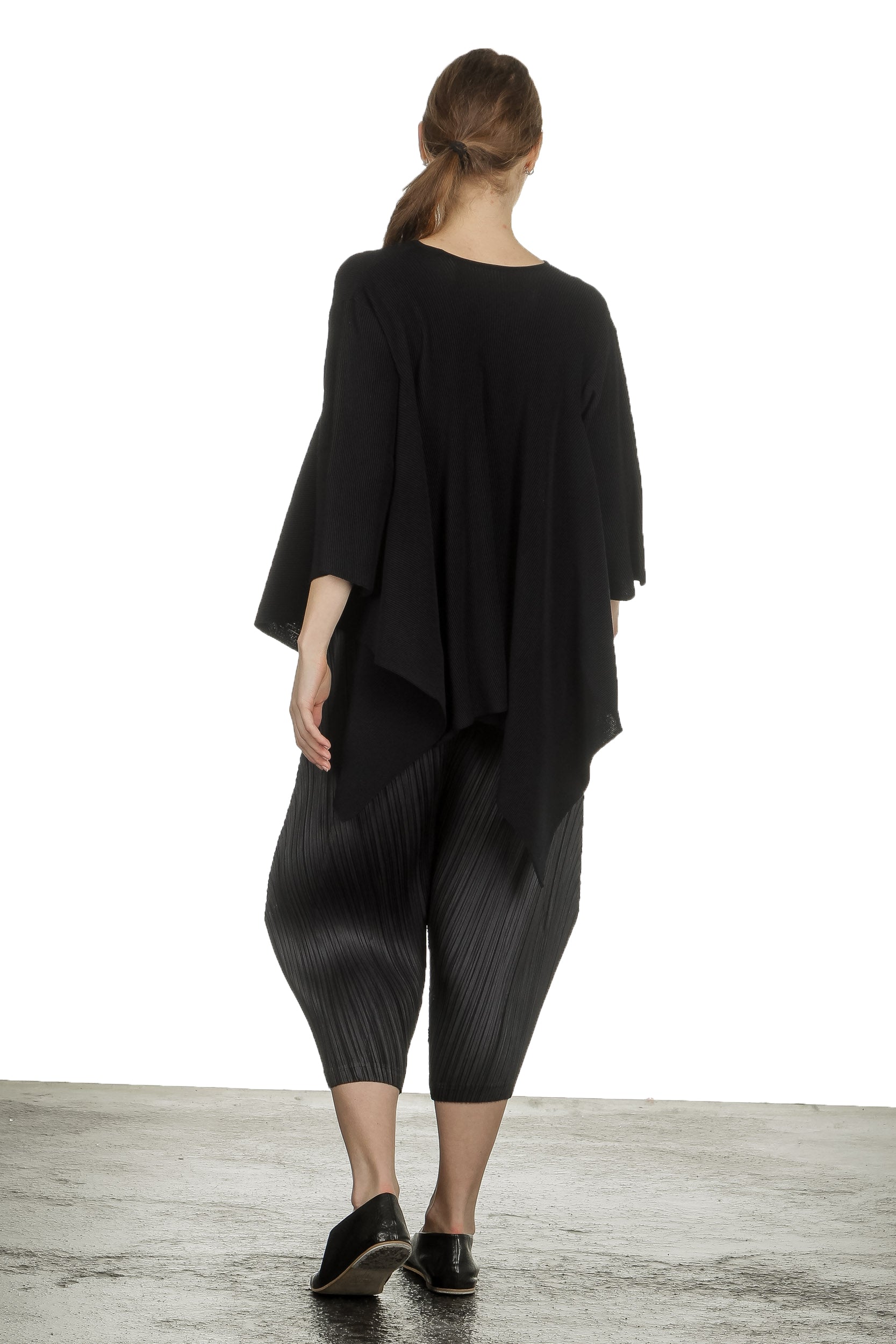 Pleats Please Issey Miyake Damen Plissee 7/8 Hose mit hohem Bund schwarz