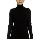 Paco Rabanne Damen gerippter Rollkragenpullover schwarz