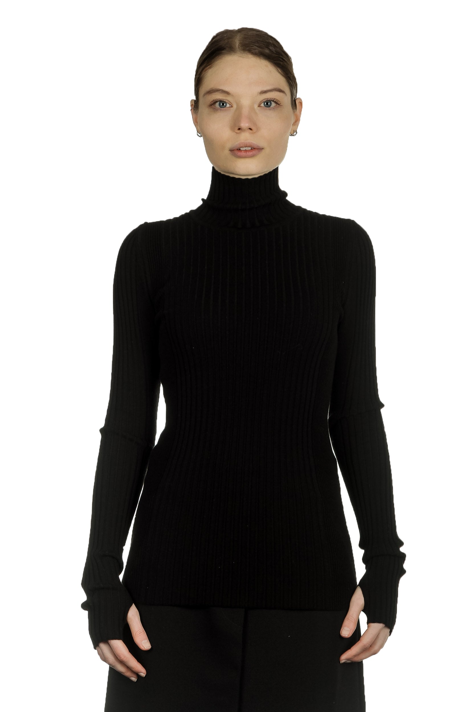Paco Rabanne Damen gerippter Rollkragenpullover schwarz
