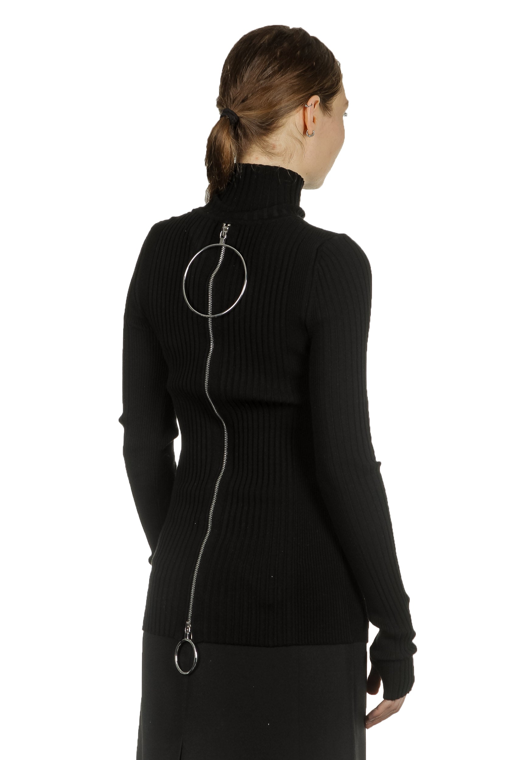 Paco Rabanne Damen gerippter Rollkragenpullover schwarz