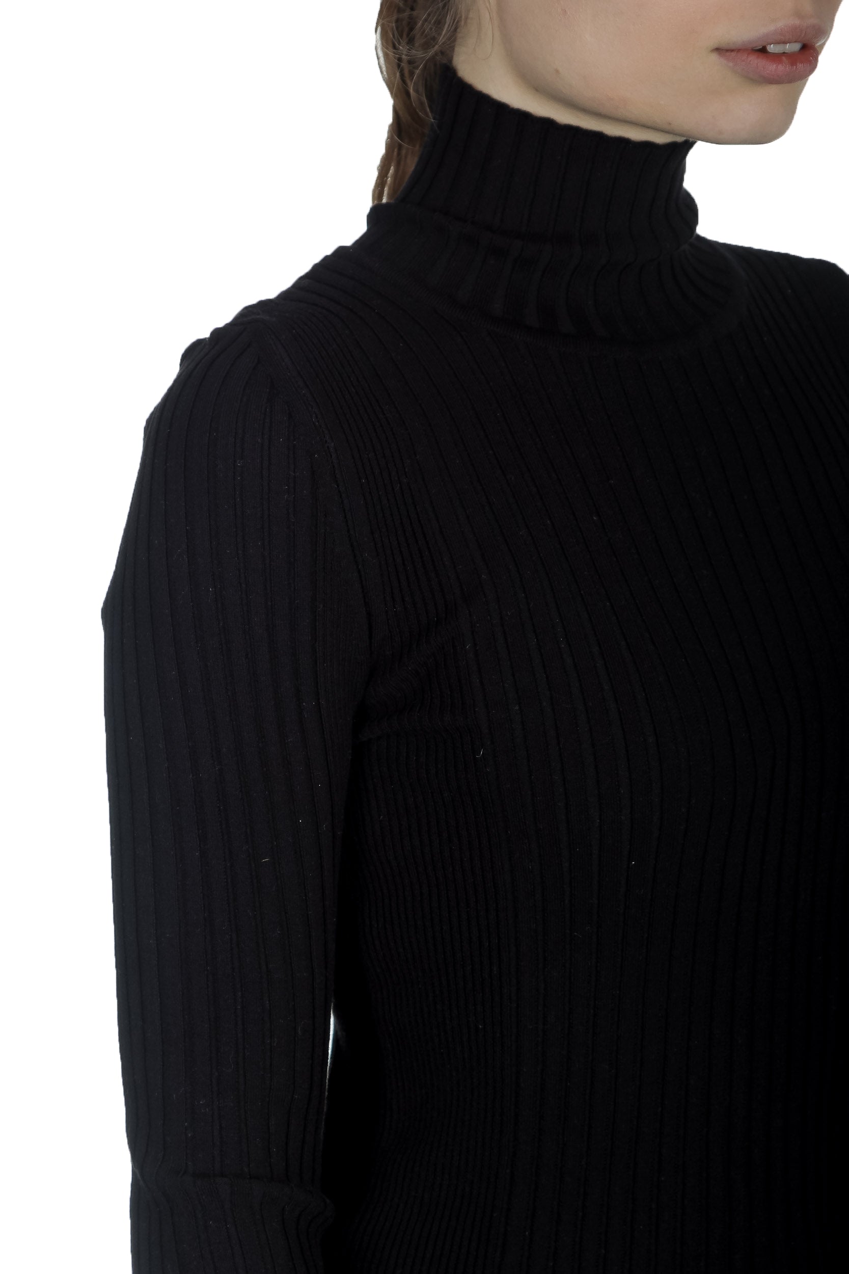 Paco Rabanne Damen gerippter Rollkragenpullover schwarz