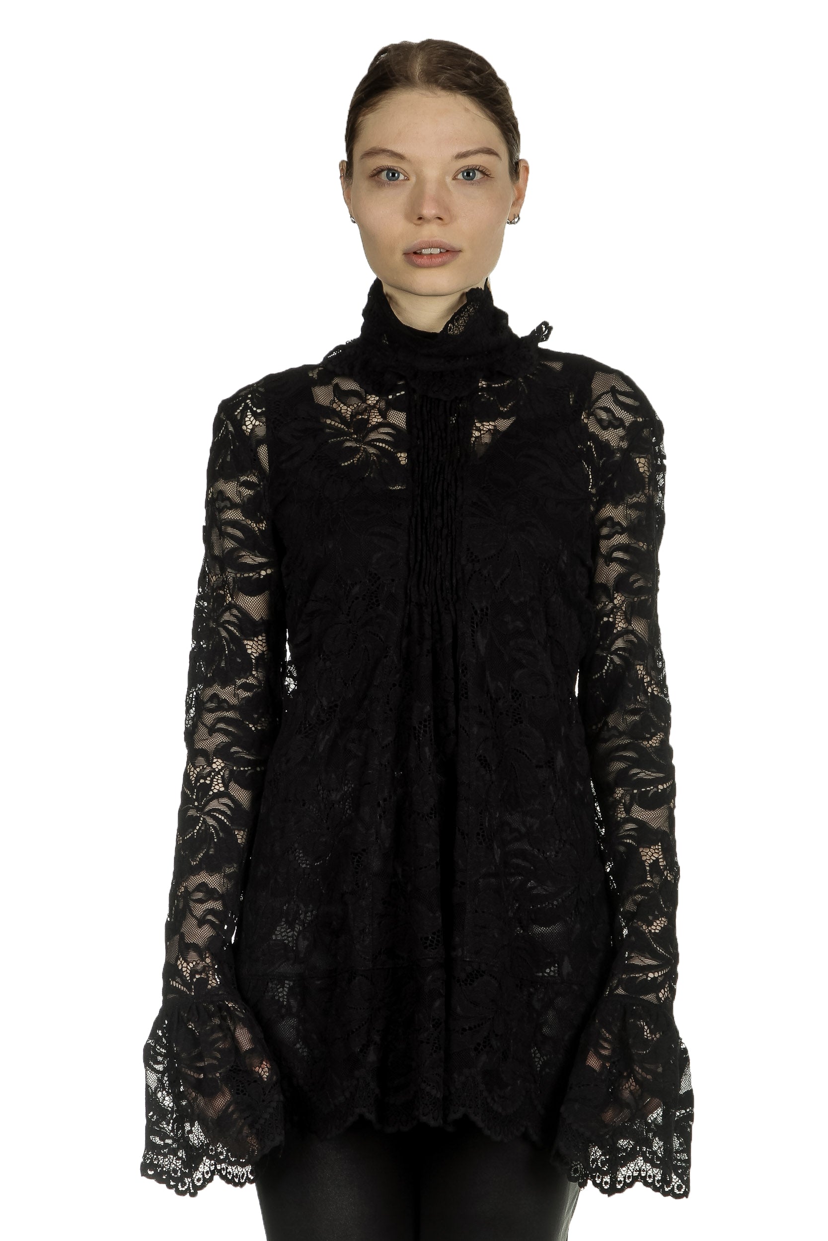 Paco Rabanne Damen Bluse mit Spitzendetails schwarz
