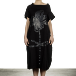 Rundholz Damen Kurzarmkleid mit Blumen-Print schwarz