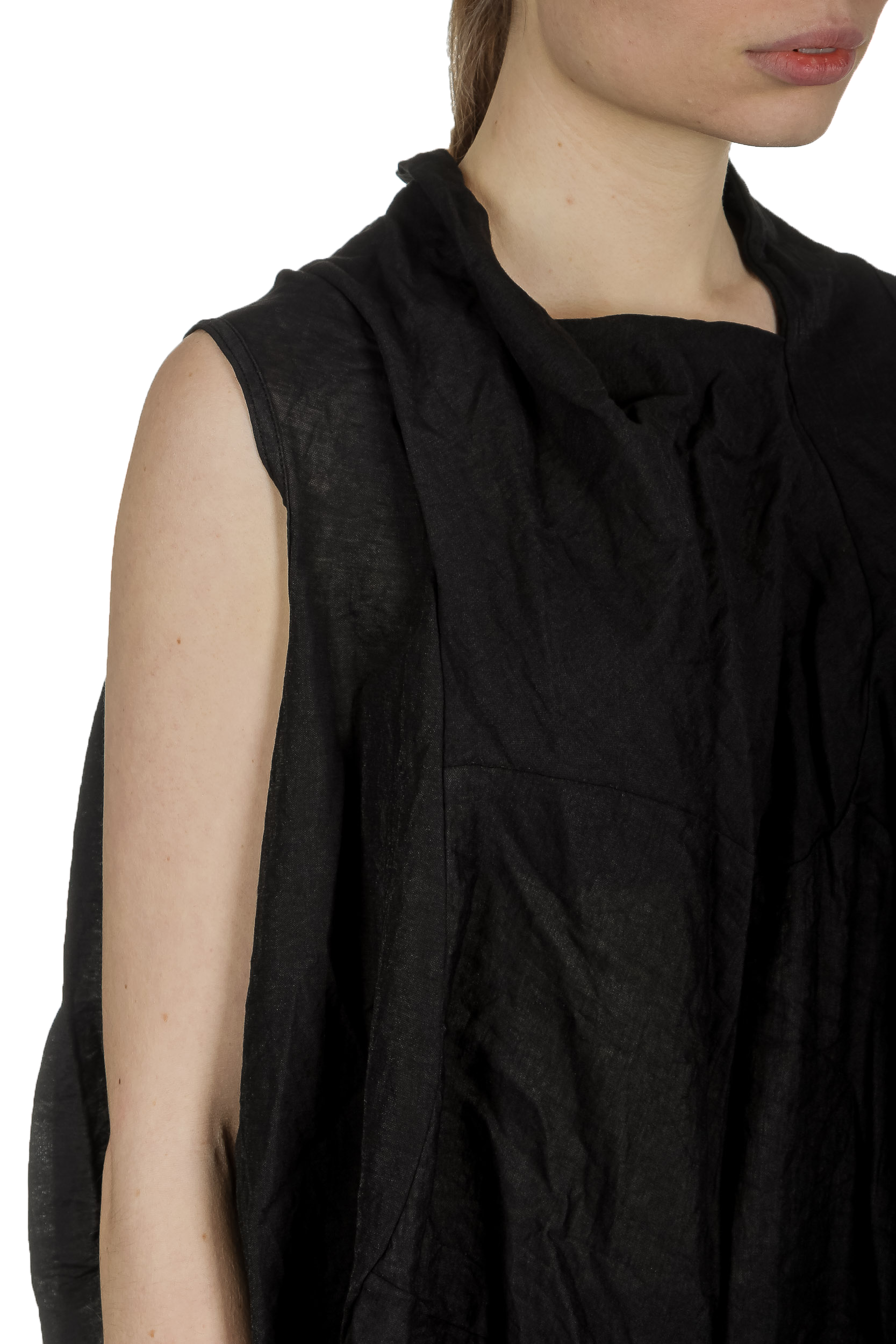 Rundholz Damen Bluse mit drapiertem Kragen schwarz