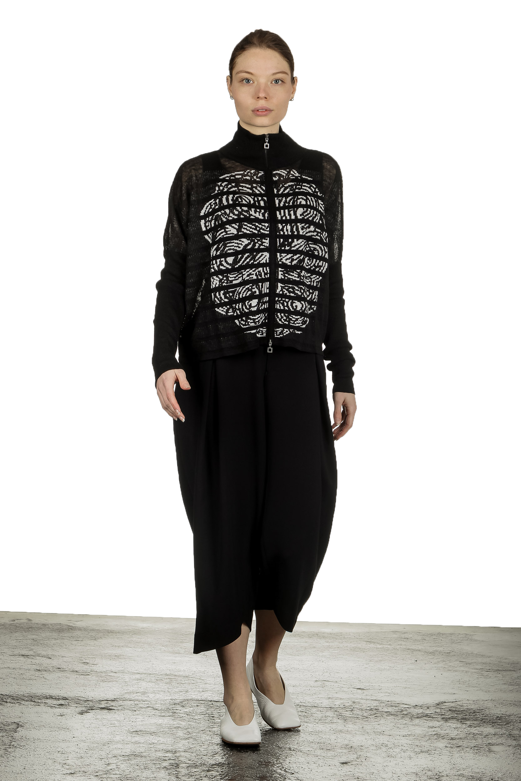 Sarah Pacini Damen Kurze Strickjacke mit Muster schwarz weiß
