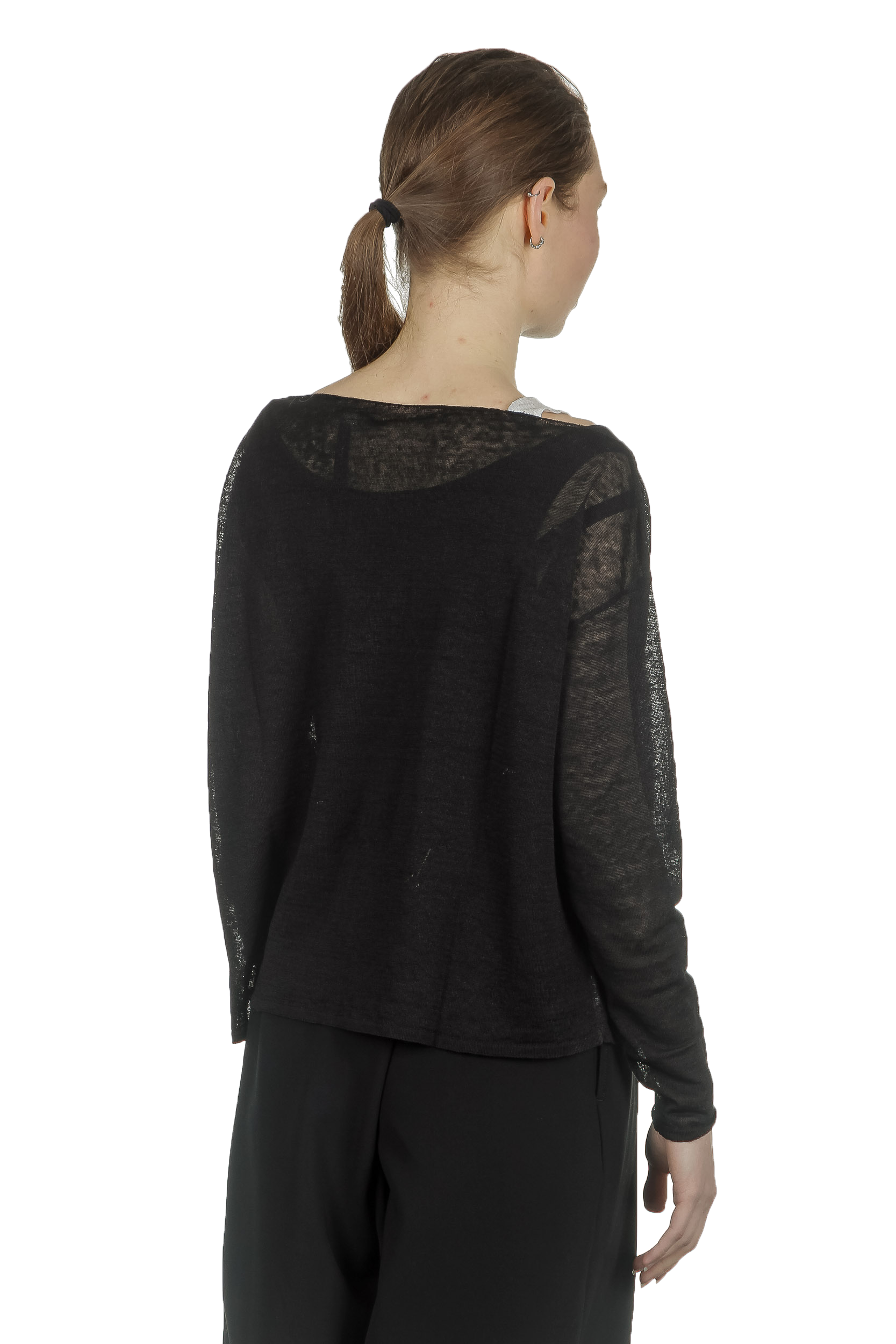 Sarah Pacini Damen Asymmetrischer Pullover mit Muster schwarz weiß