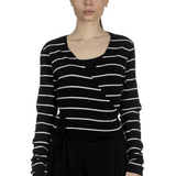 Sarah Pacini Damen Wickeljacke mit graphischem Print schwarz weiß