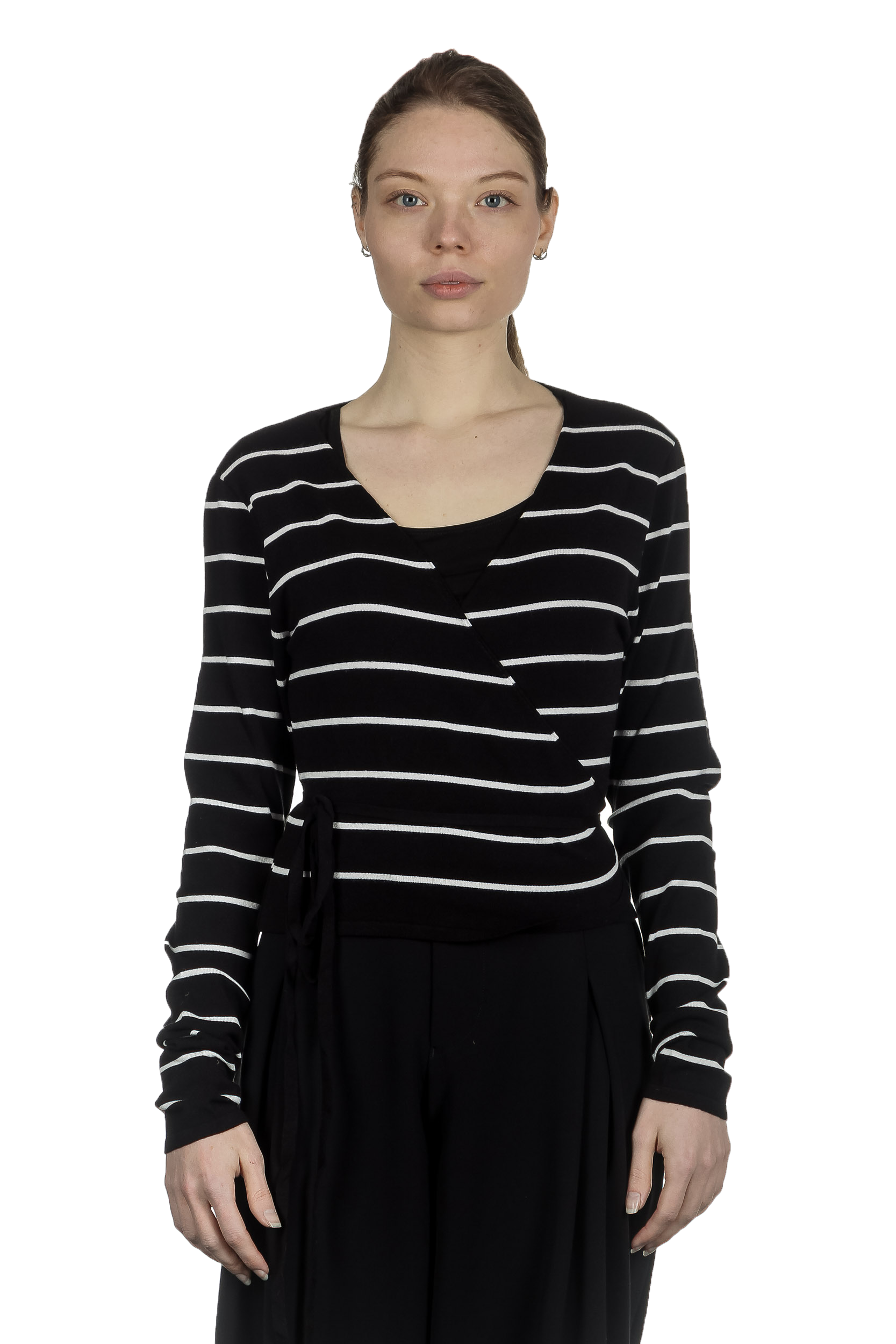 Sarah Pacini Damen Wickeljacke mit graphischem Print schwarz weiß