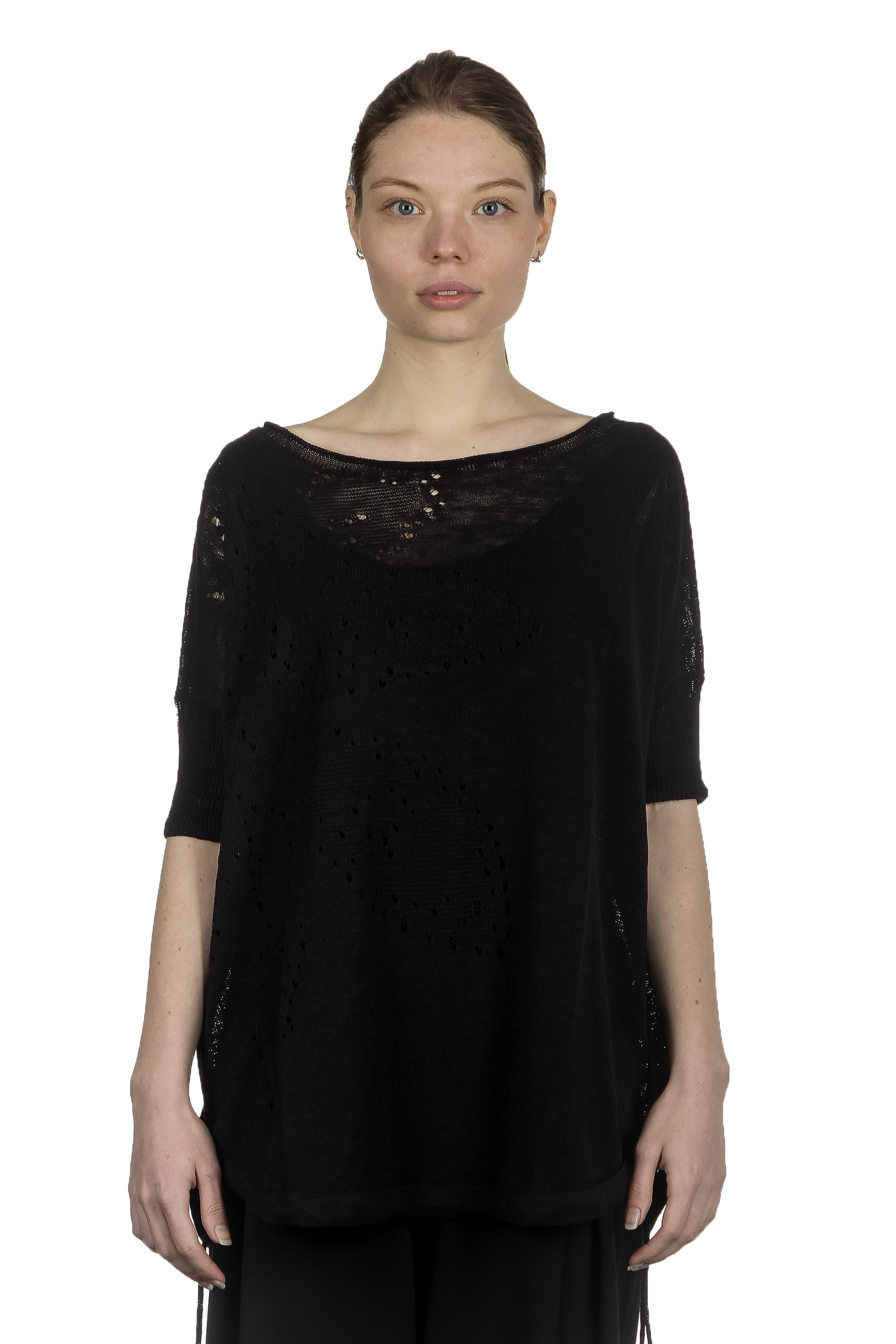 Sarah Pacini Damen Leinenpullover mit Muster schwarz