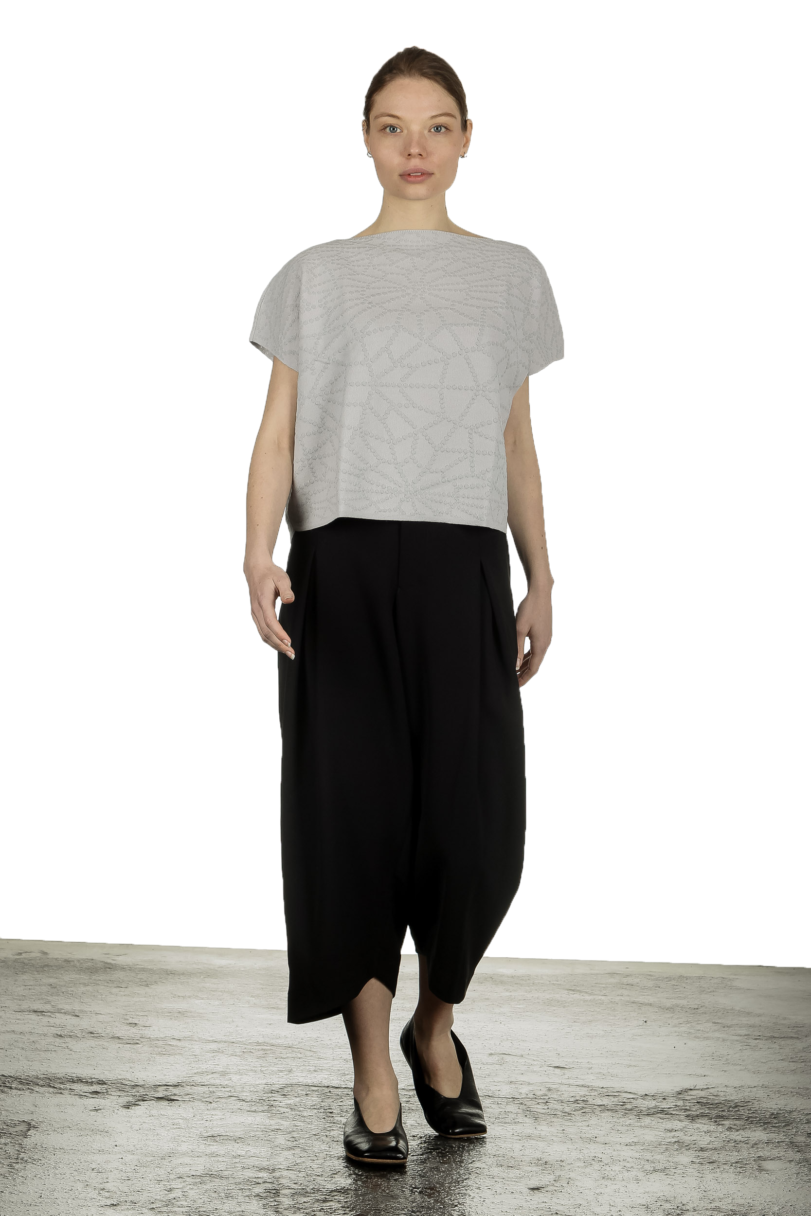 Sarah Pacini Damen Cropped Pullover mit geometrischem Muster hellgrau