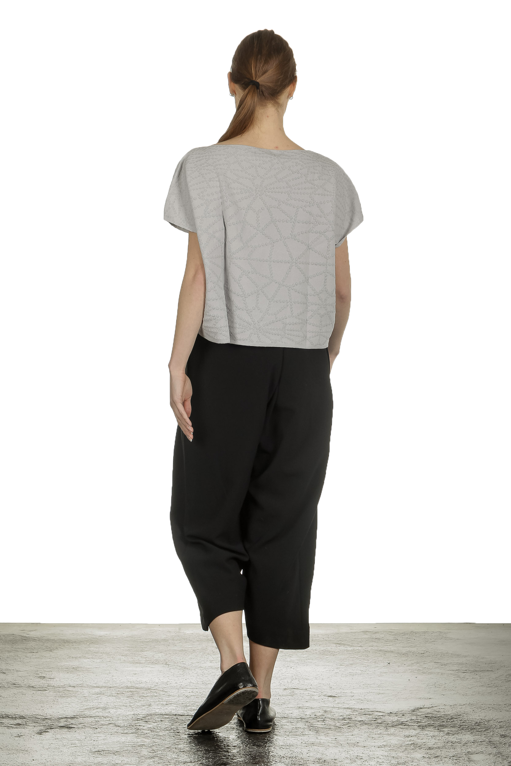 Sarah Pacini Damen Cropped Pullover mit geometrischem Muster hellgrau