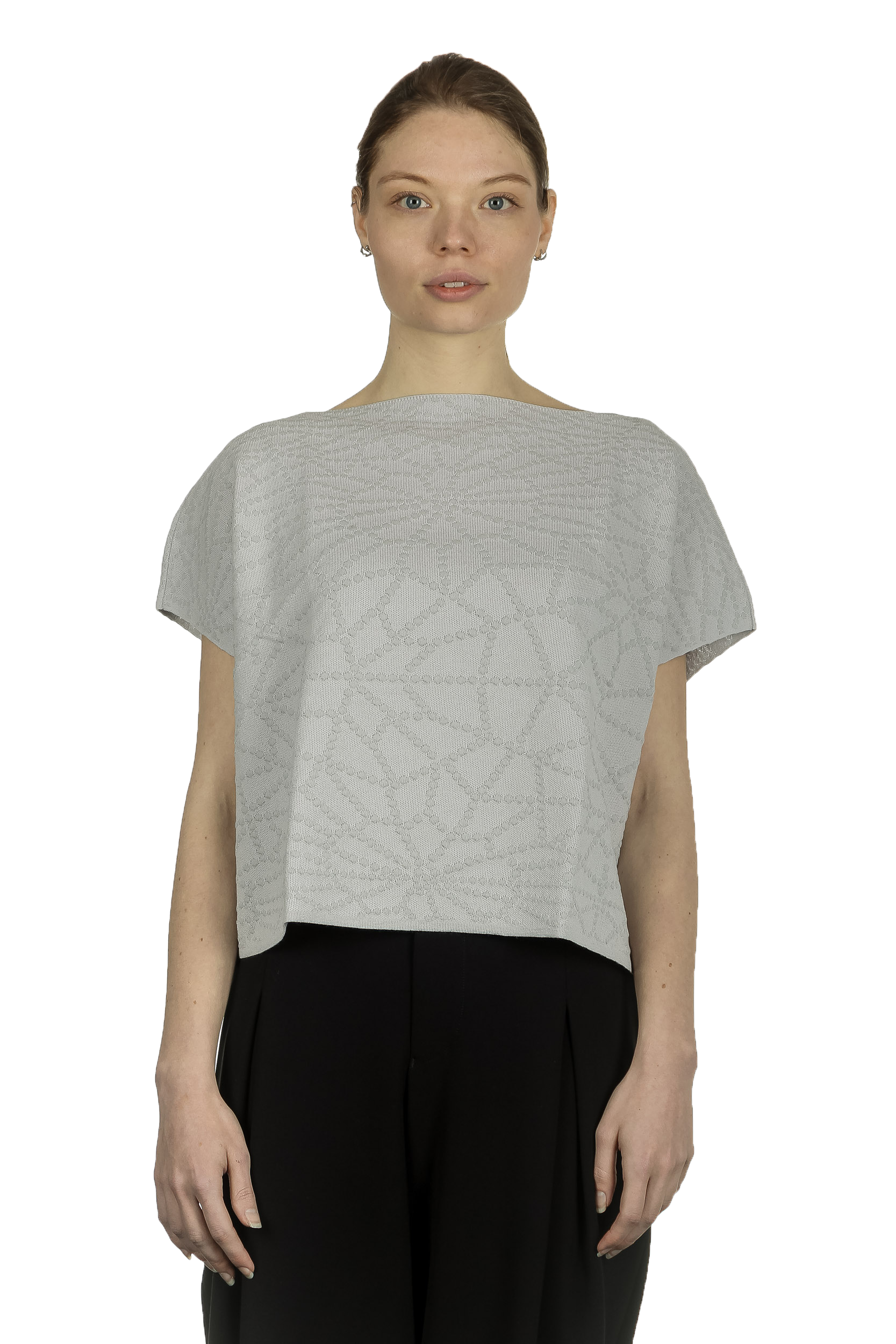 Sarah Pacini Damen Cropped Pullover mit geometrischem Muster hellgrau