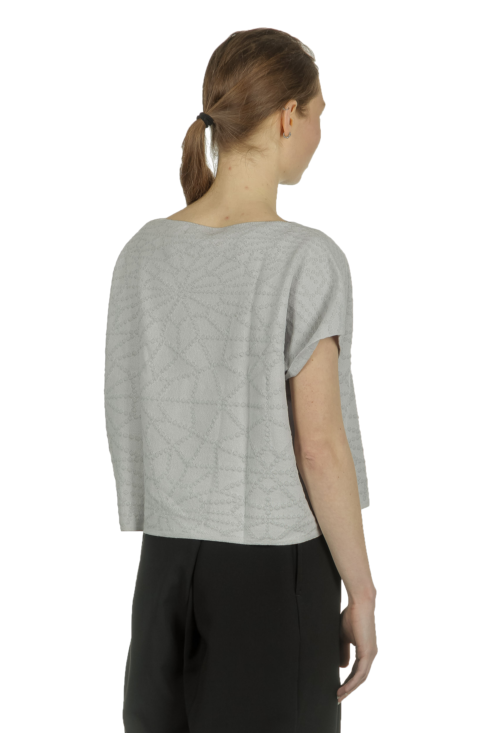 Sarah Pacini Damen Cropped Pullover mit geometrischem Muster hellgrau