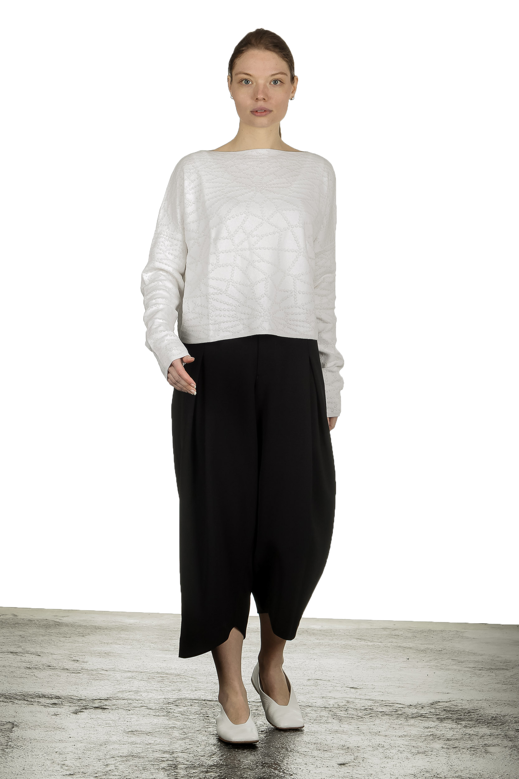 Sarah Pacini Damen Cropped Pullover mit geometrischem Muster weiß