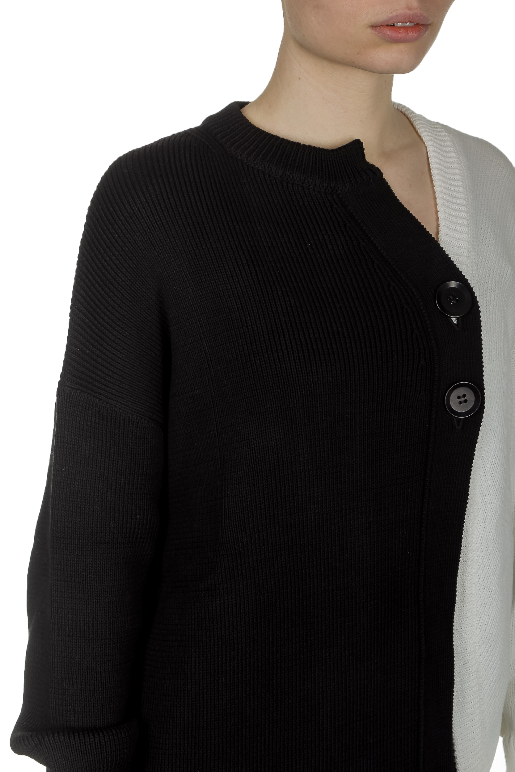 Y's Yohji Yamamoto Damen Strickjacke asymmetrisch bicolor schwarz weiß