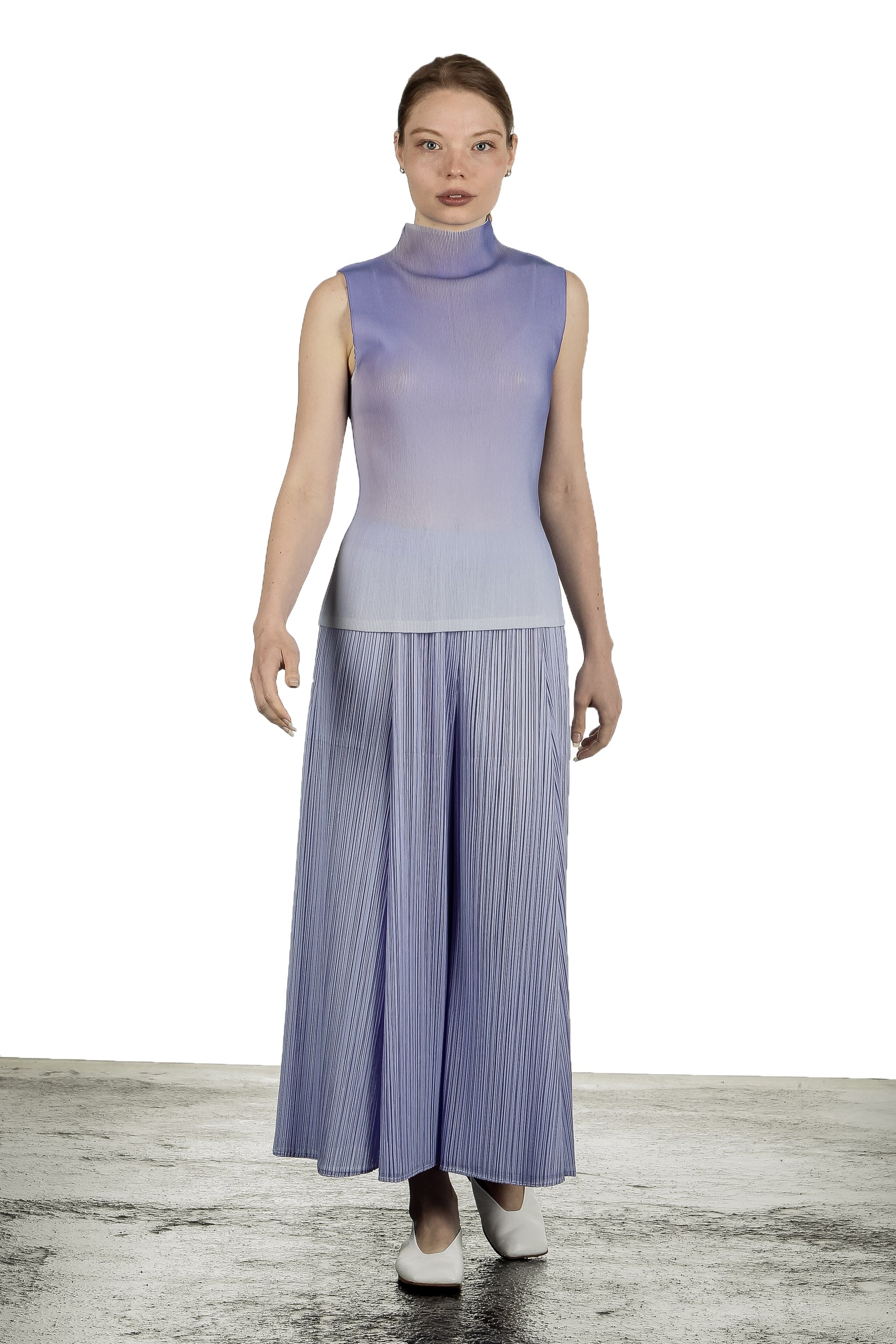 Pleats Please Issey Miyake Damen Plissé Ombré-Top mit Stehkragen violett