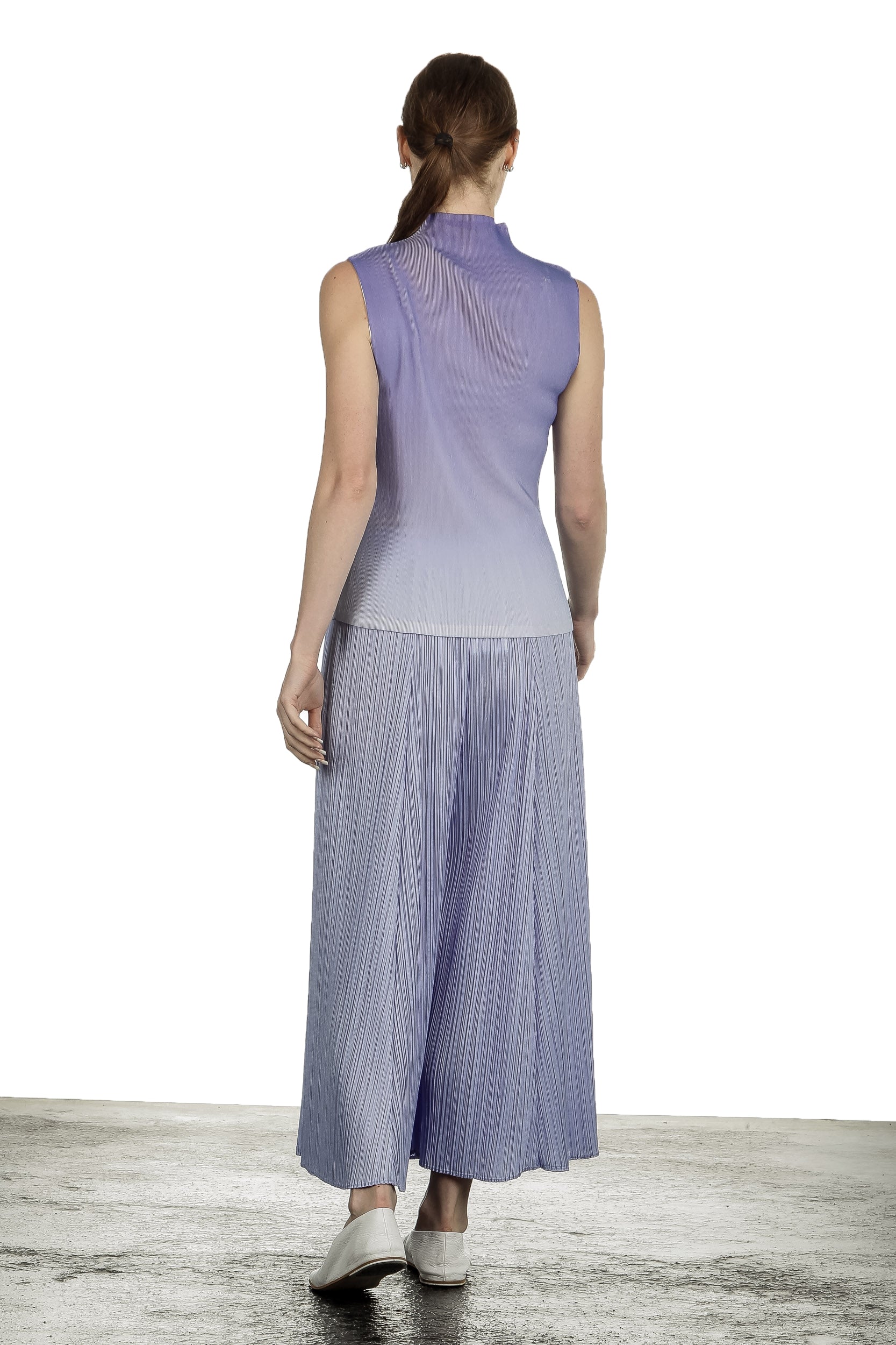 Pleats Please Issey Miyake Damen Plissé Ombré-Top mit Stehkragen violett