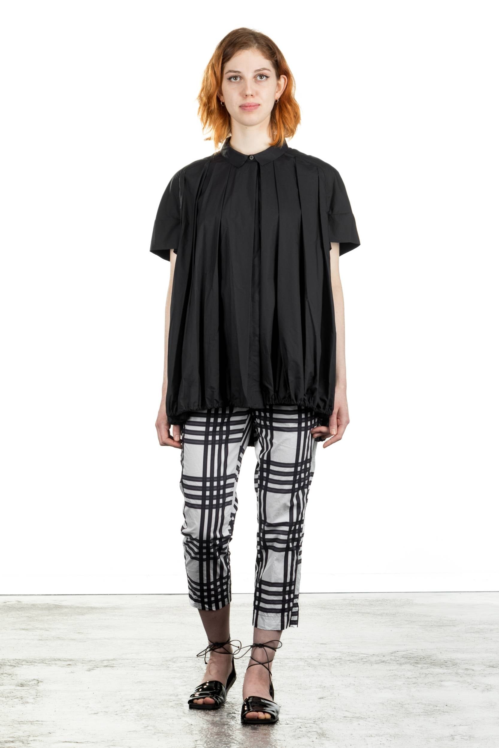 Rundholz Damen Bluse Kurzarm oversized schwarz