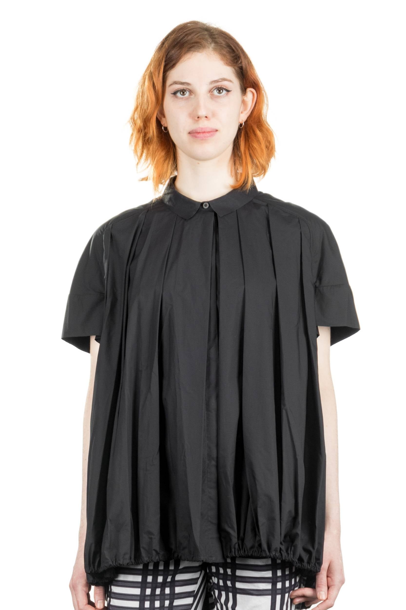 Rundholz Damen Bluse Kurzarm oversized schwarz