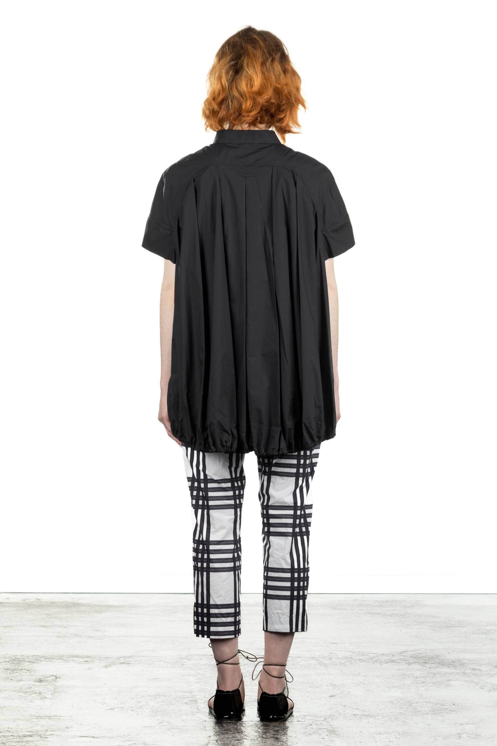 Rundholz Damen Bluse Kurzarm oversized schwarz