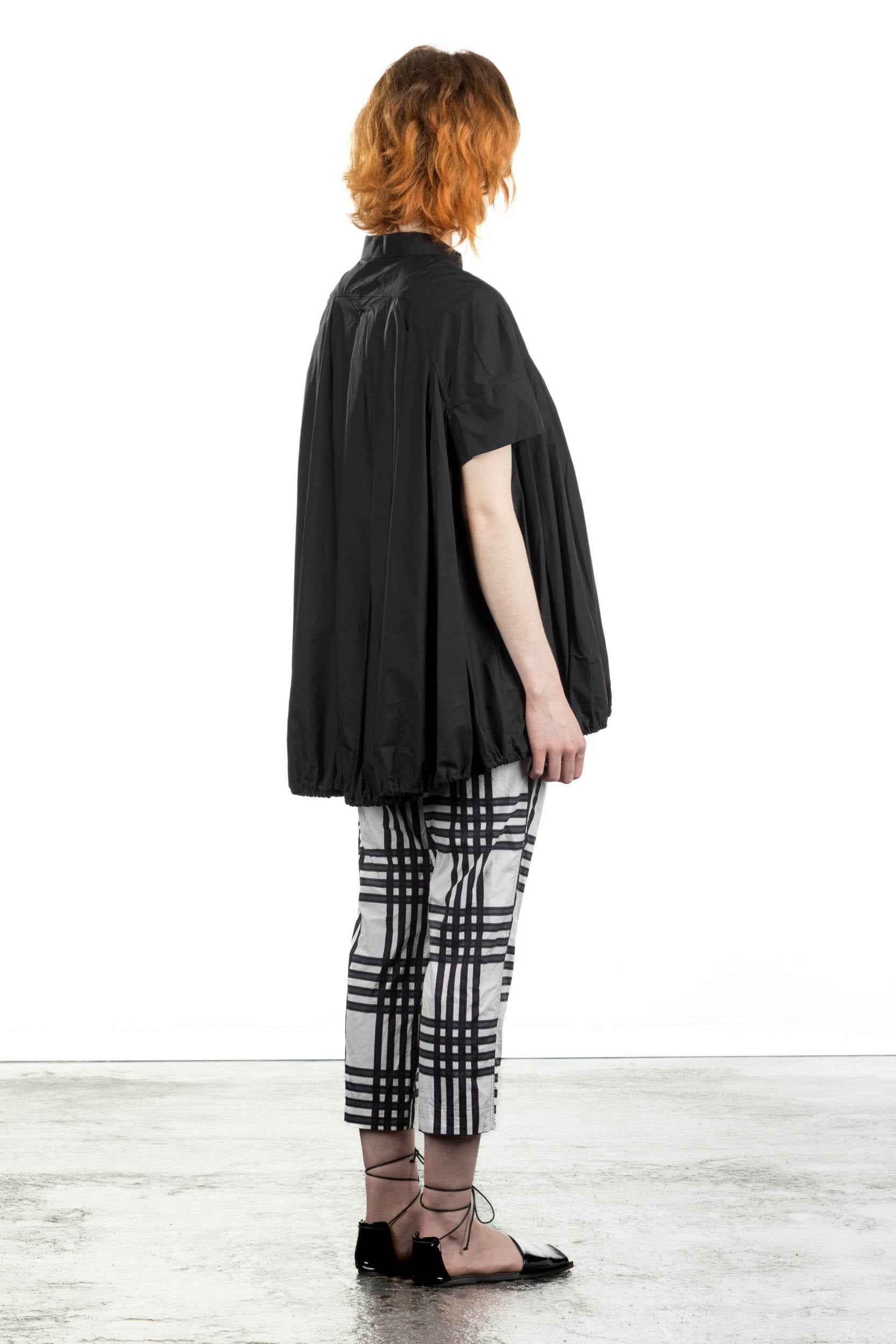 Rundholz Damen Bluse Kurzarm oversized schwarz