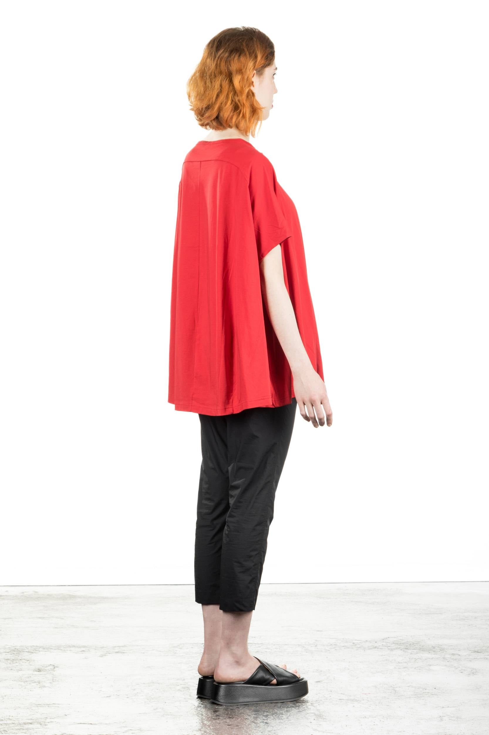 Rundholz Damen Kurzarm Shirt Oversized rot