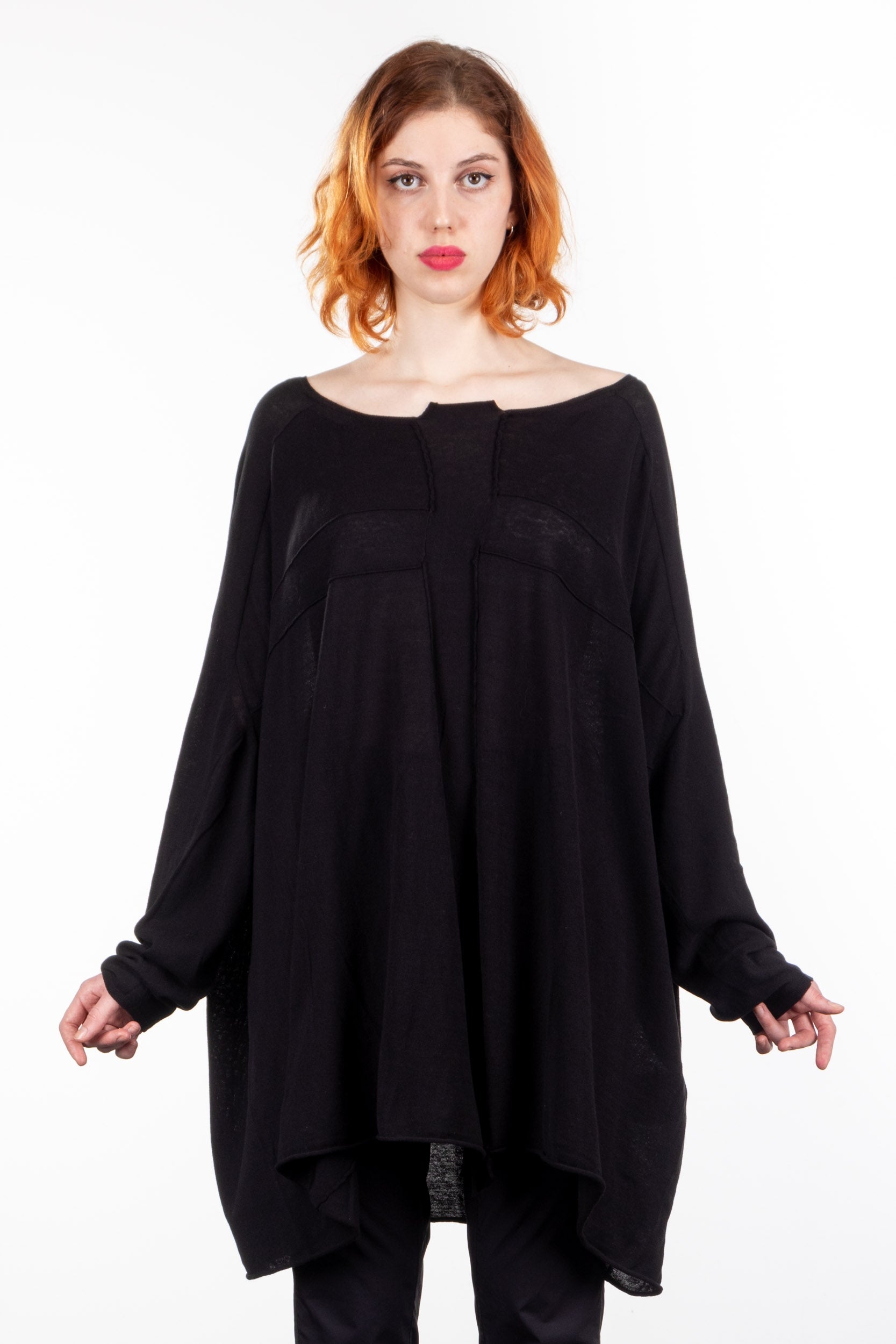 Rundholz Damen Strick Tunika oversized schwarz