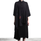 Yohji Yamamoto women's blouse long half-sleeve black with print