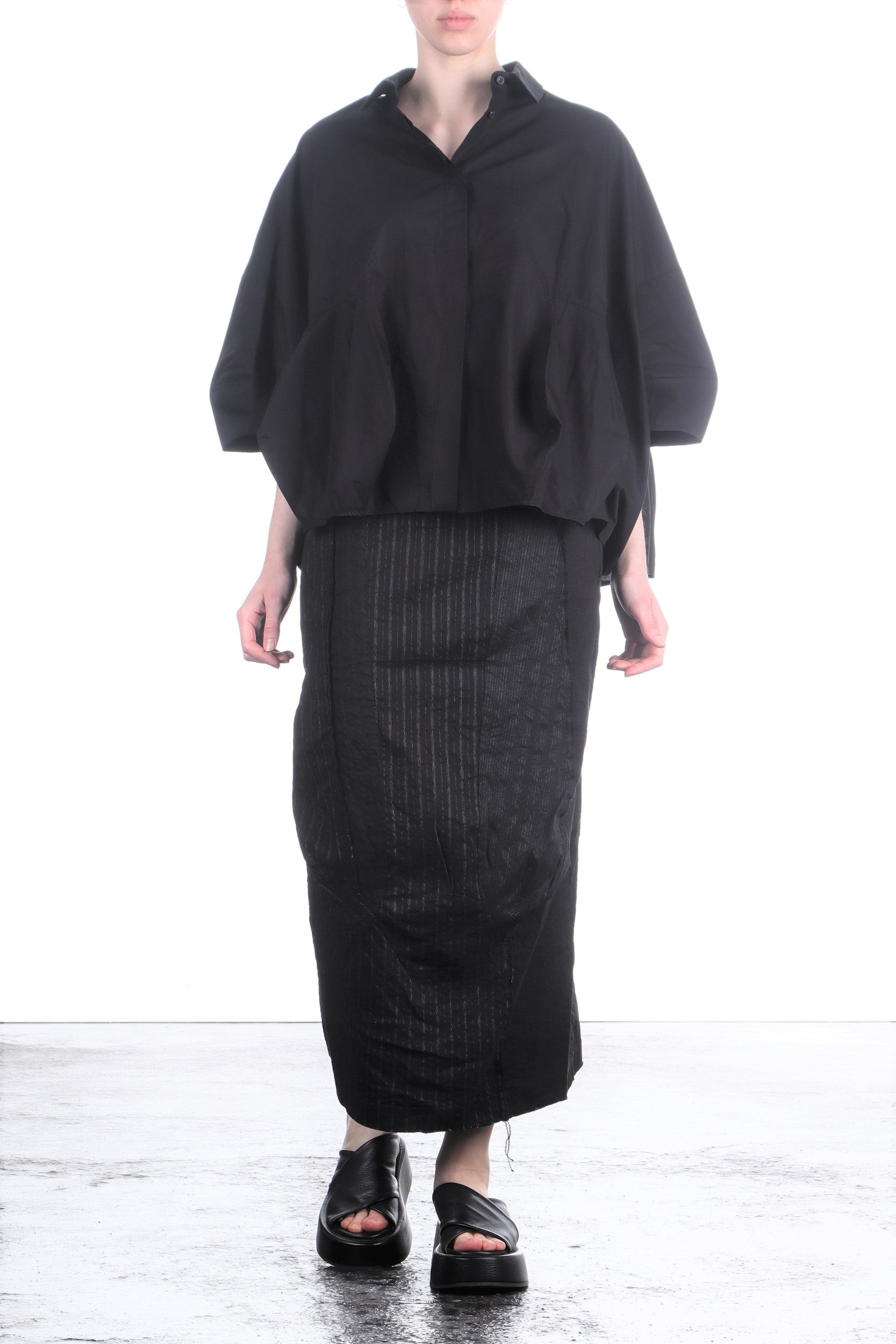Rundholz Damen Bluse Baumwolle oversized schwarz