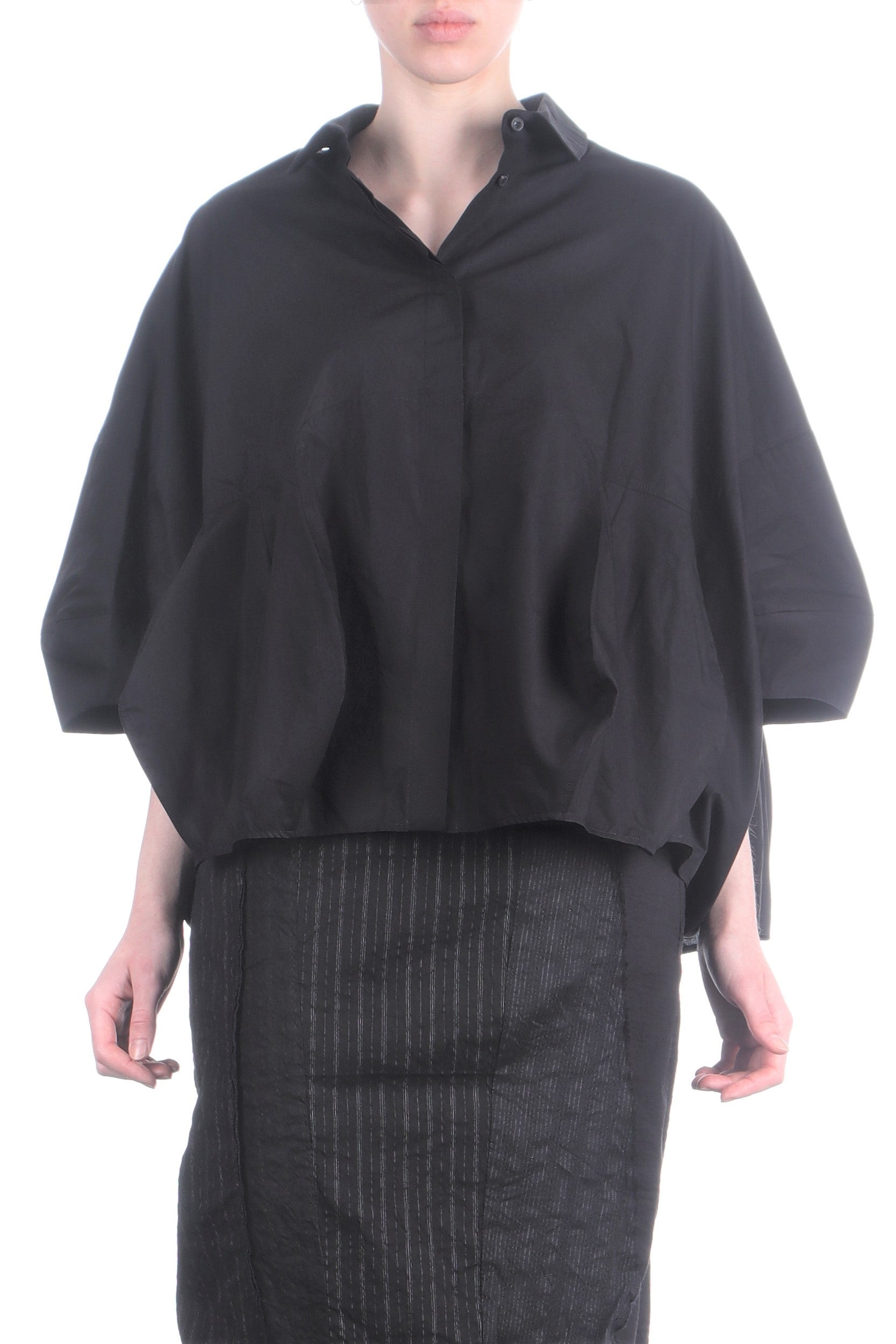 Rundholz Damen Bluse Baumwolle oversized schwarz