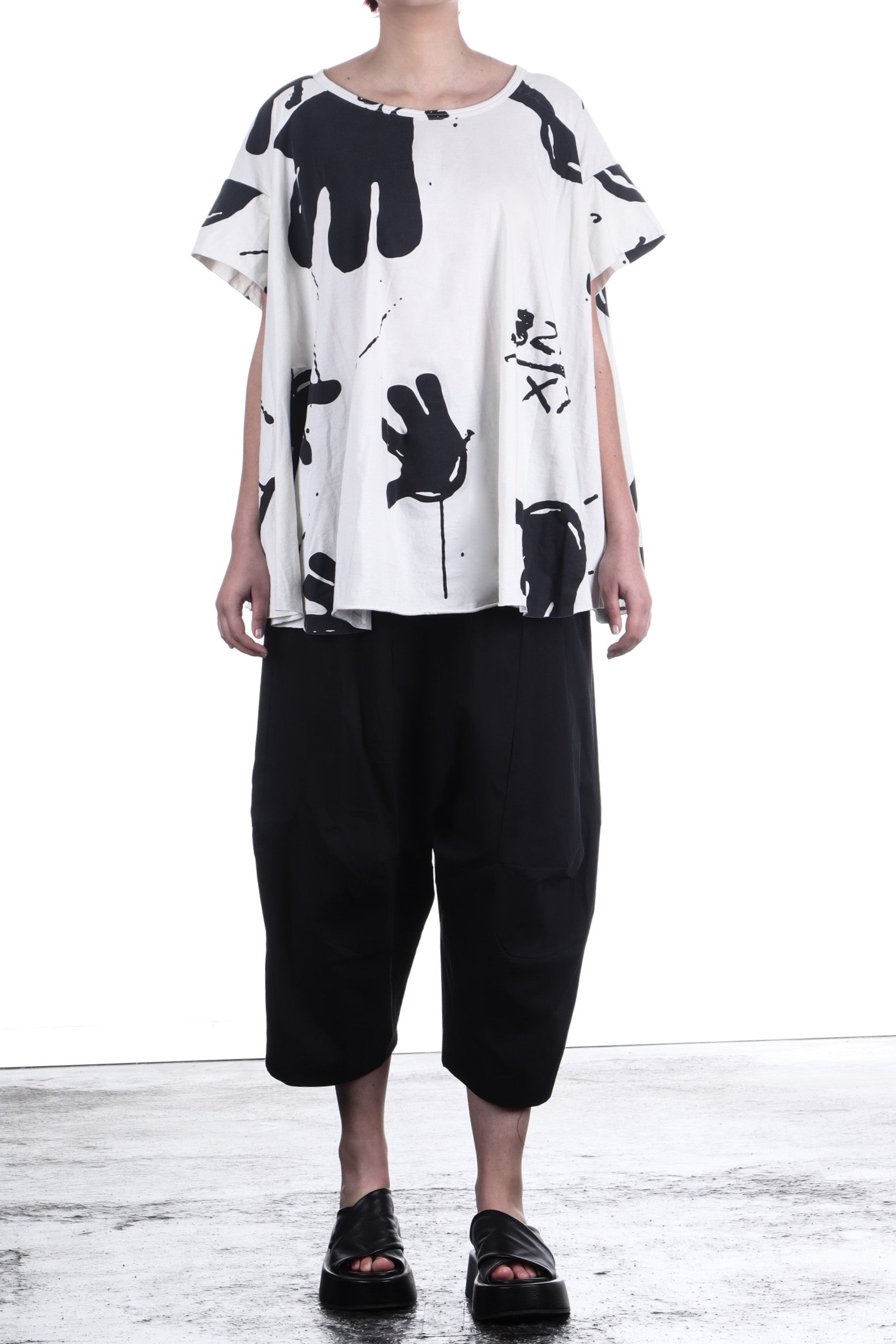 Rundholz Damen Kurzarm Shirt Oversize nessel print