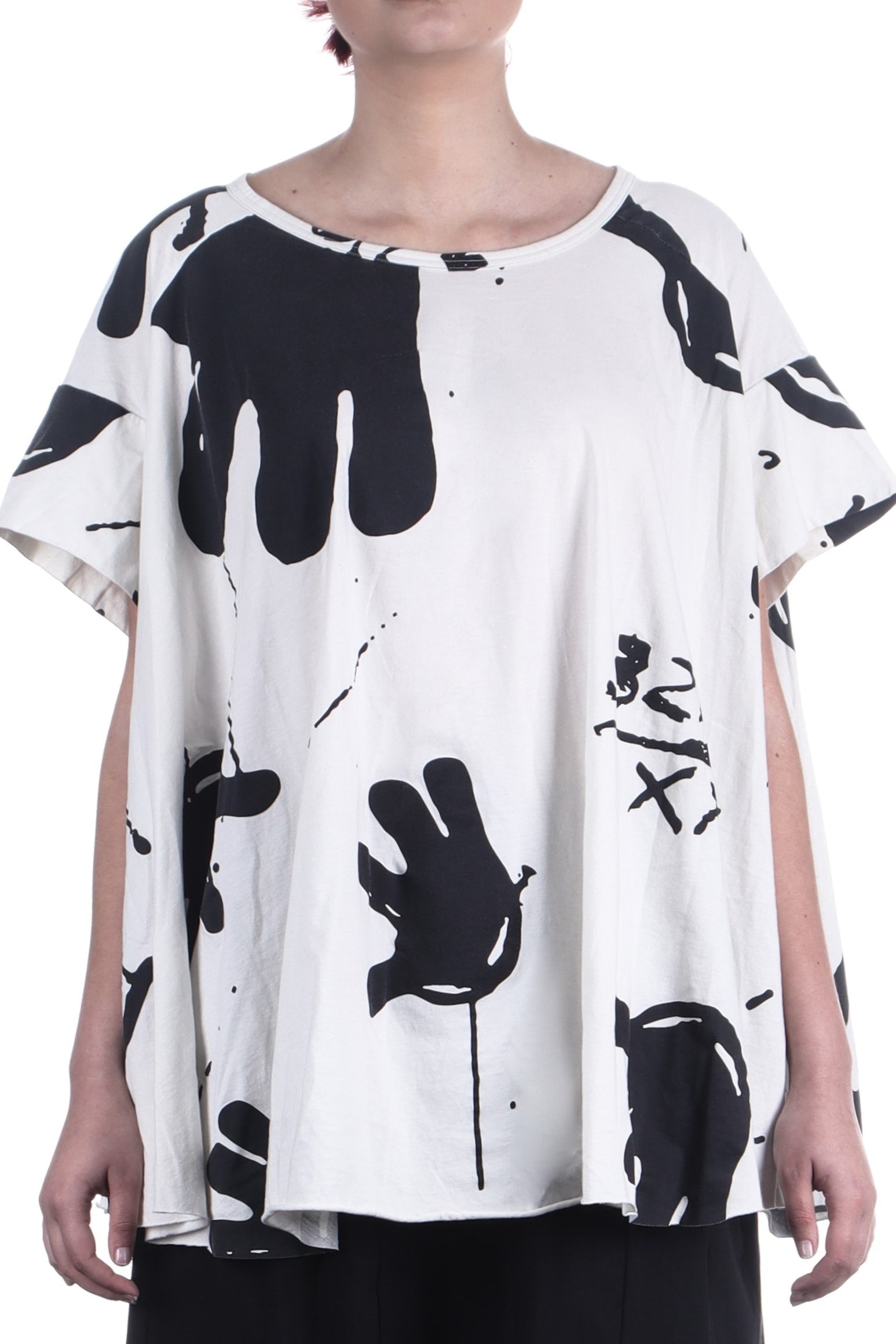 Rundholz Damen Kurzarm Shirt Oversize nessel print