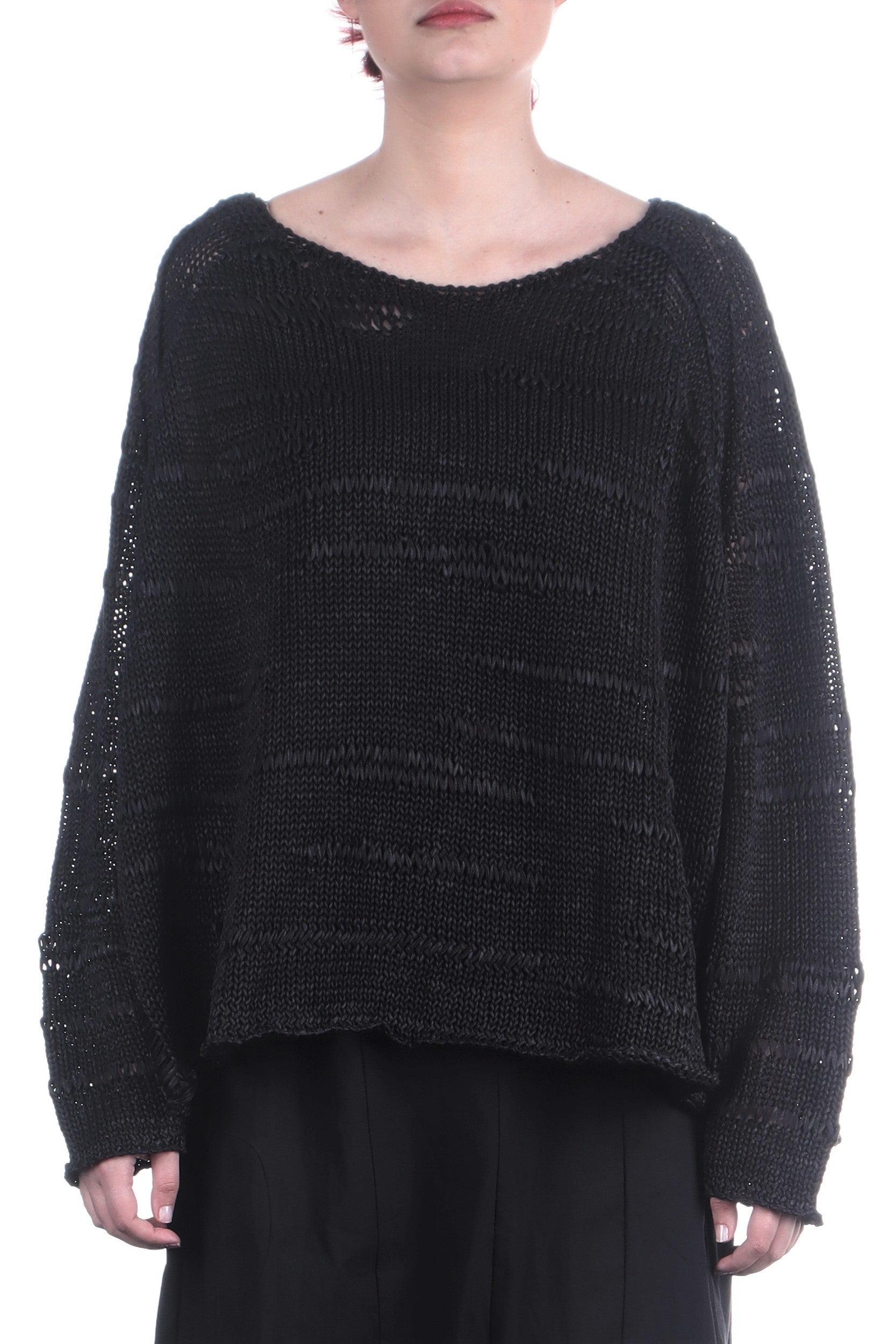 Rundholz Damen Pullover Semi Transparent oversize schwarz