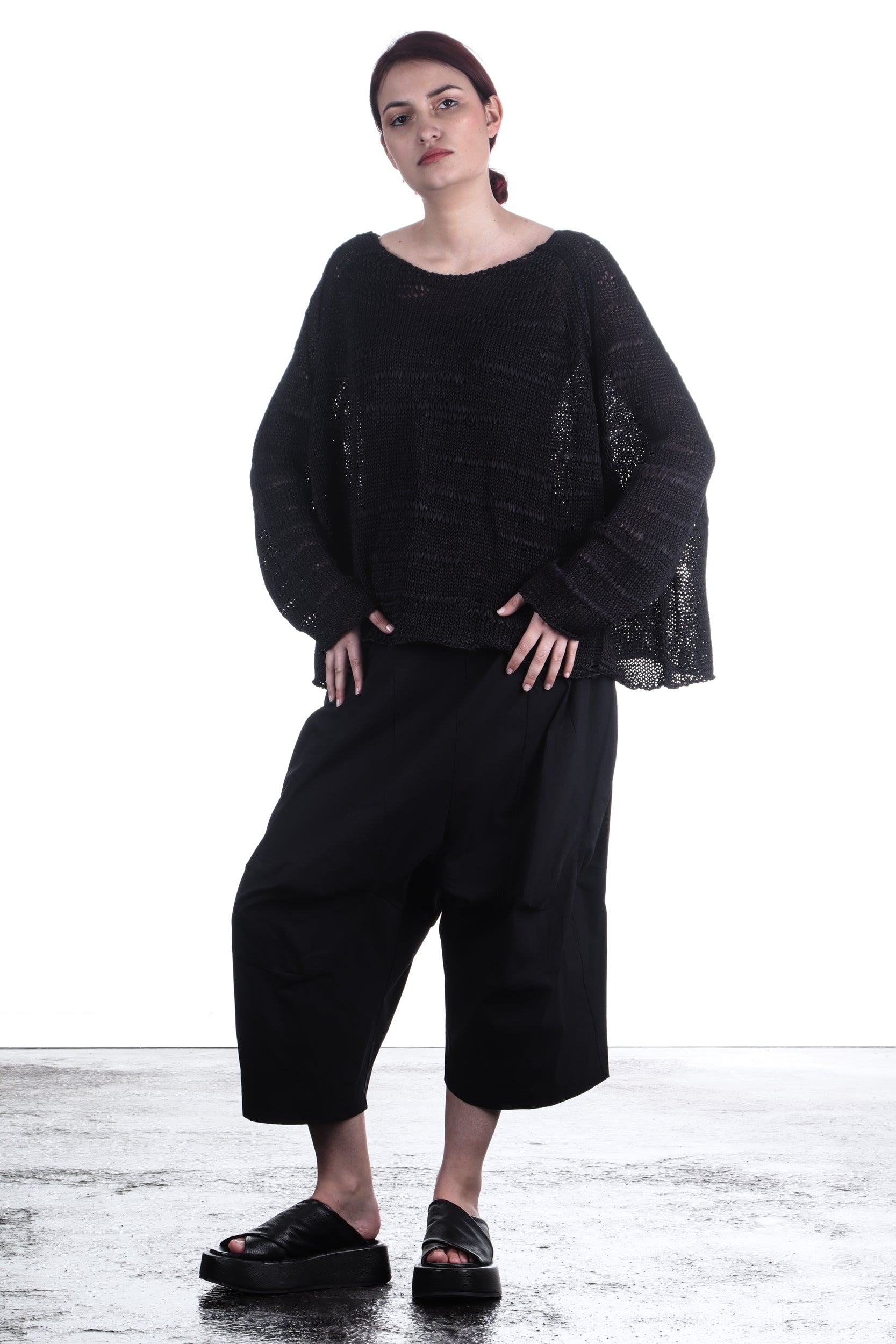 Rundholz Damen Pullover Semi Transparent oversize schwarz